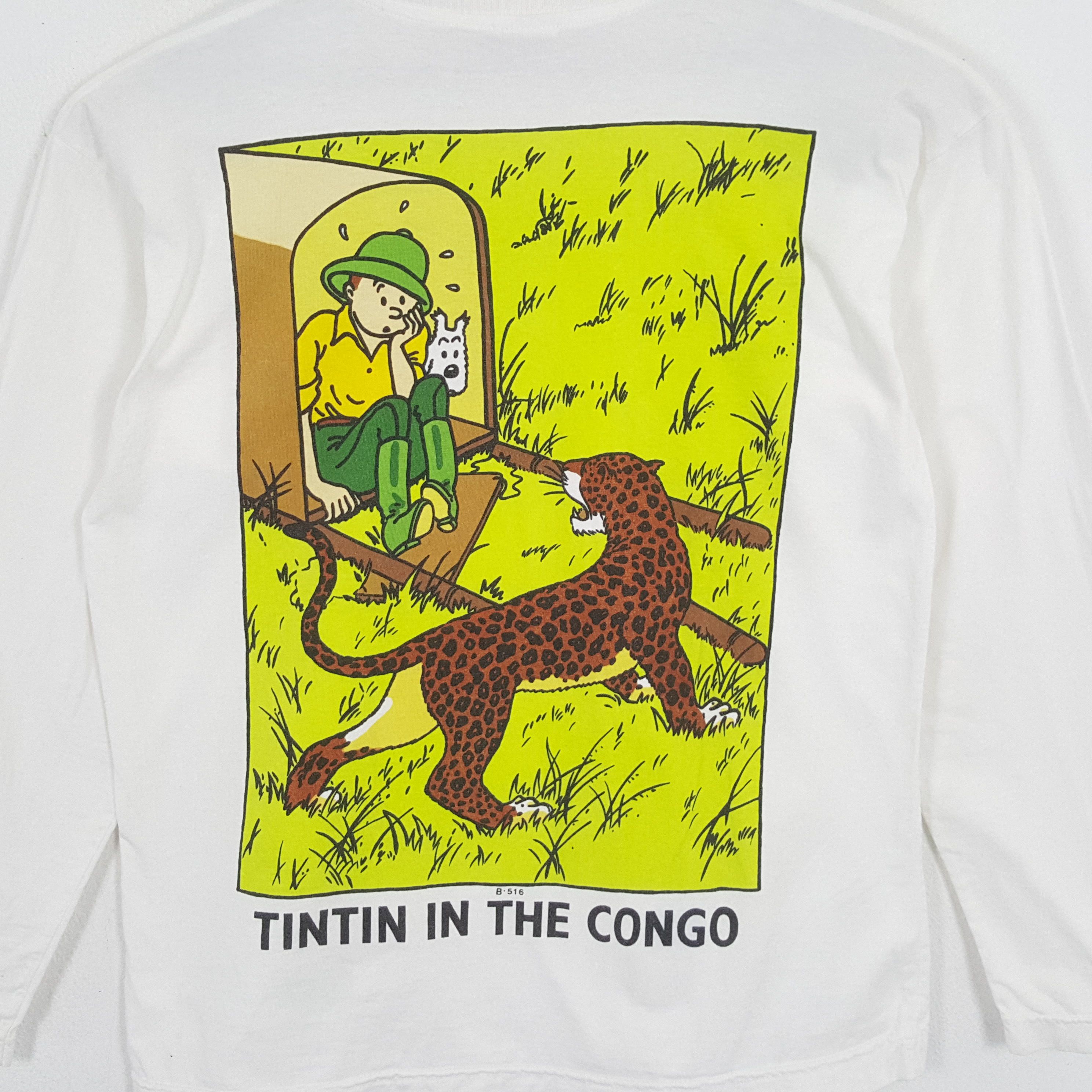 Vintage TINTIN IN THE CONGO Long Sleeve Tshirt Size US L / EU 52-54 / 3 - 2 Thumbnail