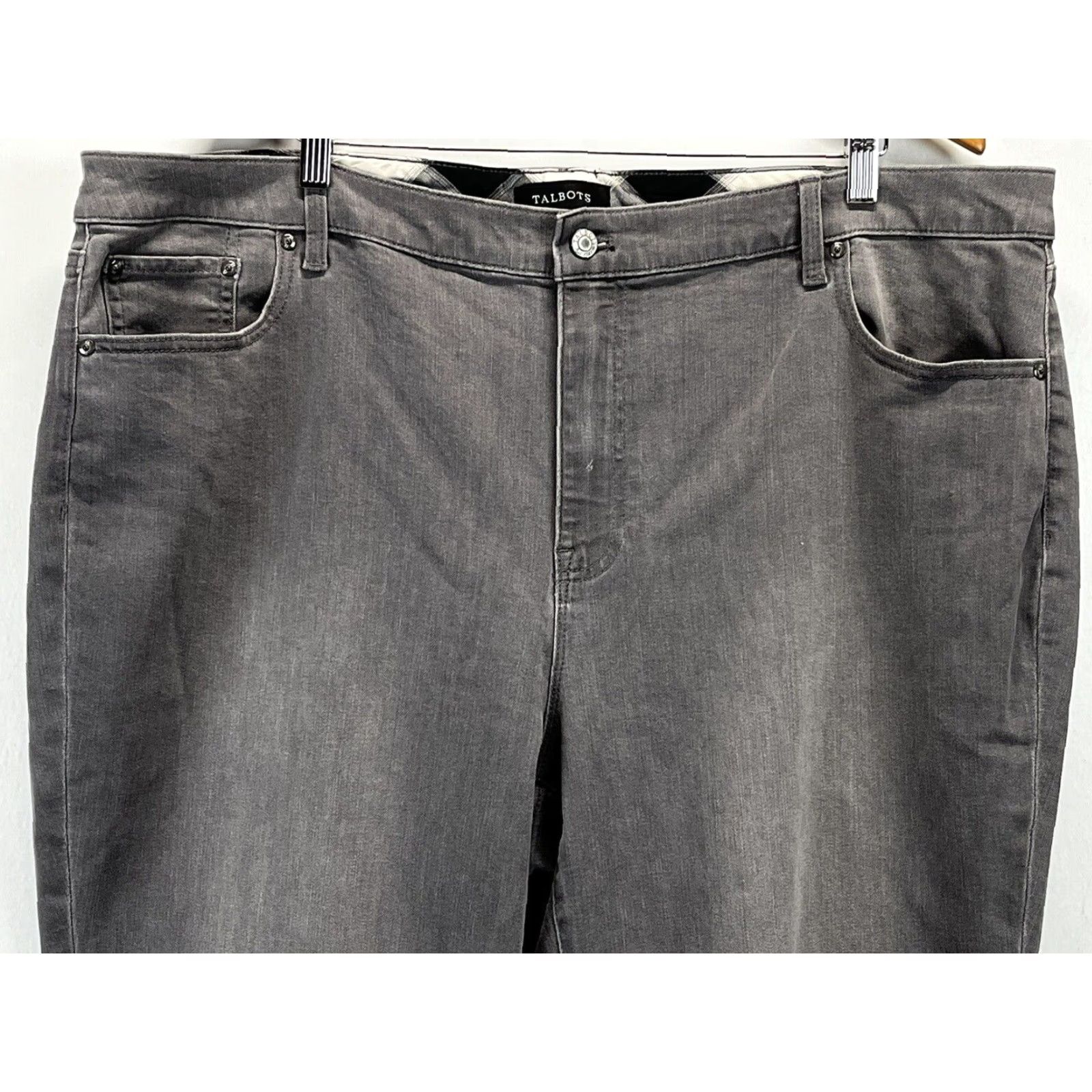 Talbots Talbots Plus Size 22W Gray Straight Jeans with Buffalo Check Cuffs - Womens Size 40" / US 18 - 2 Thumbnail