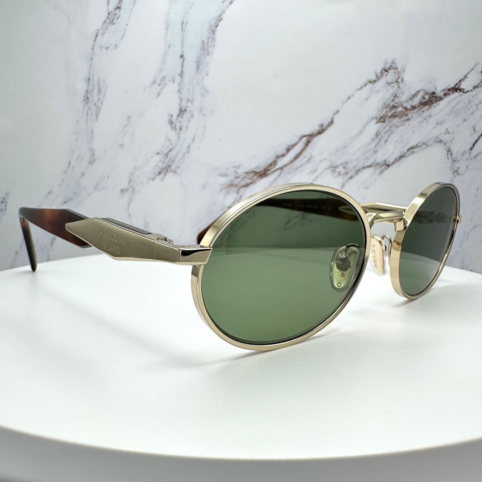 Prada NEW PRADA Sunglasses Gold Metal Oval PR65ZS Green Lens Size ONE SIZE - 19 Thumbnail