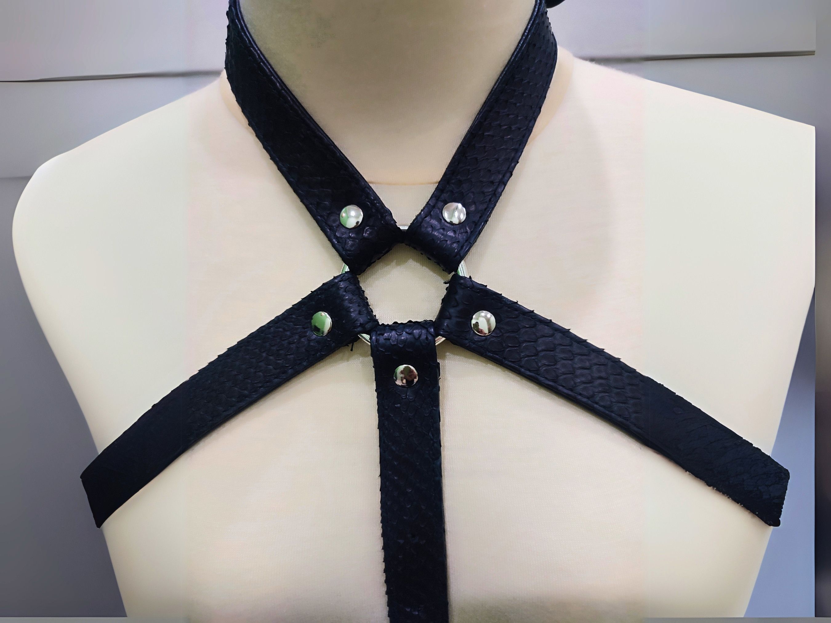 Handmade Snakeskin Leather Punk Harness Rave Festival Party Size ONE SIZE - 6 Thumbnail
