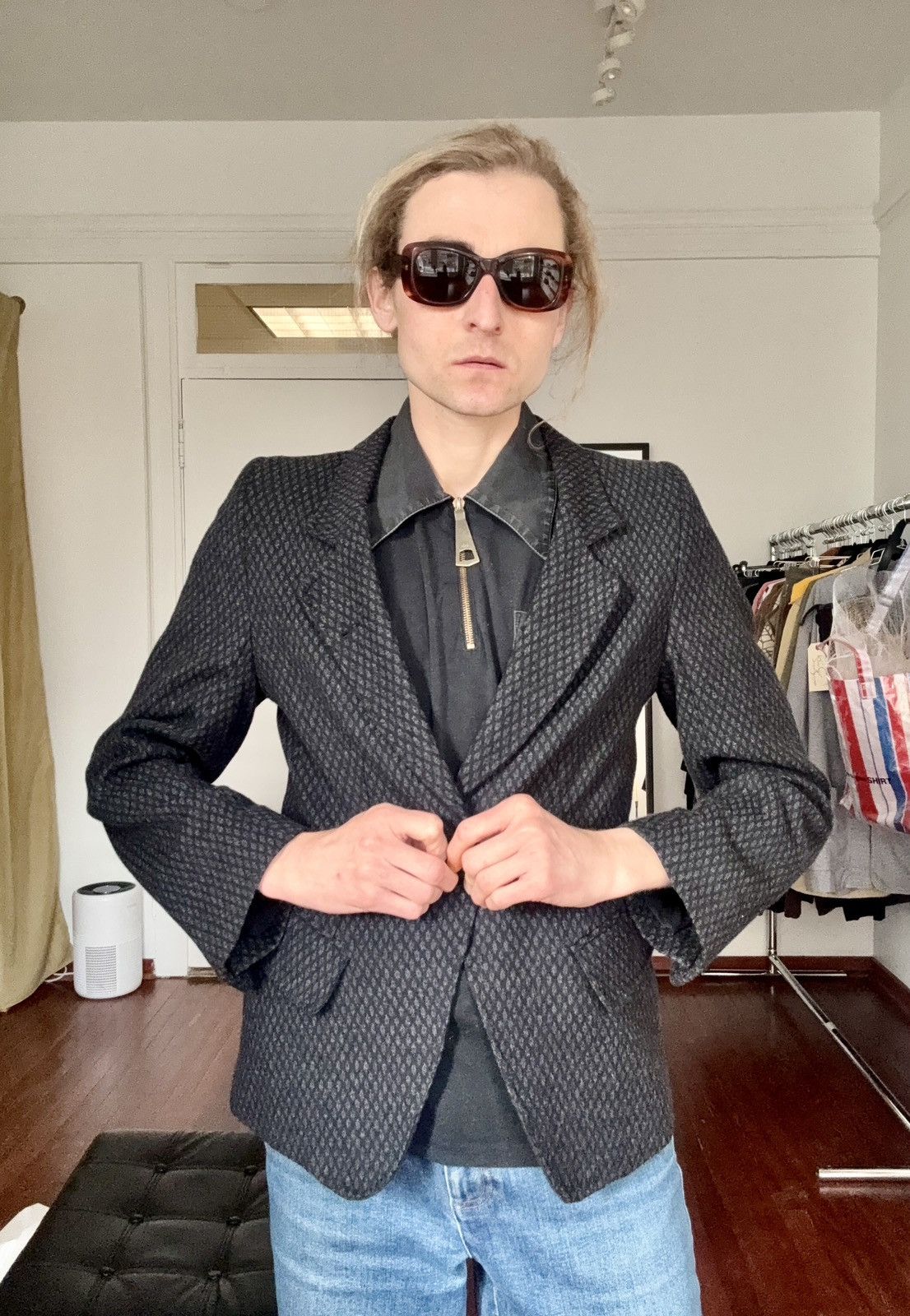 Ann Demeulemeester Ann Demeulemeester Archive Diamond Print One Button Blazer Size US XS / EU 42 / 0 - 5 Thumbnail
