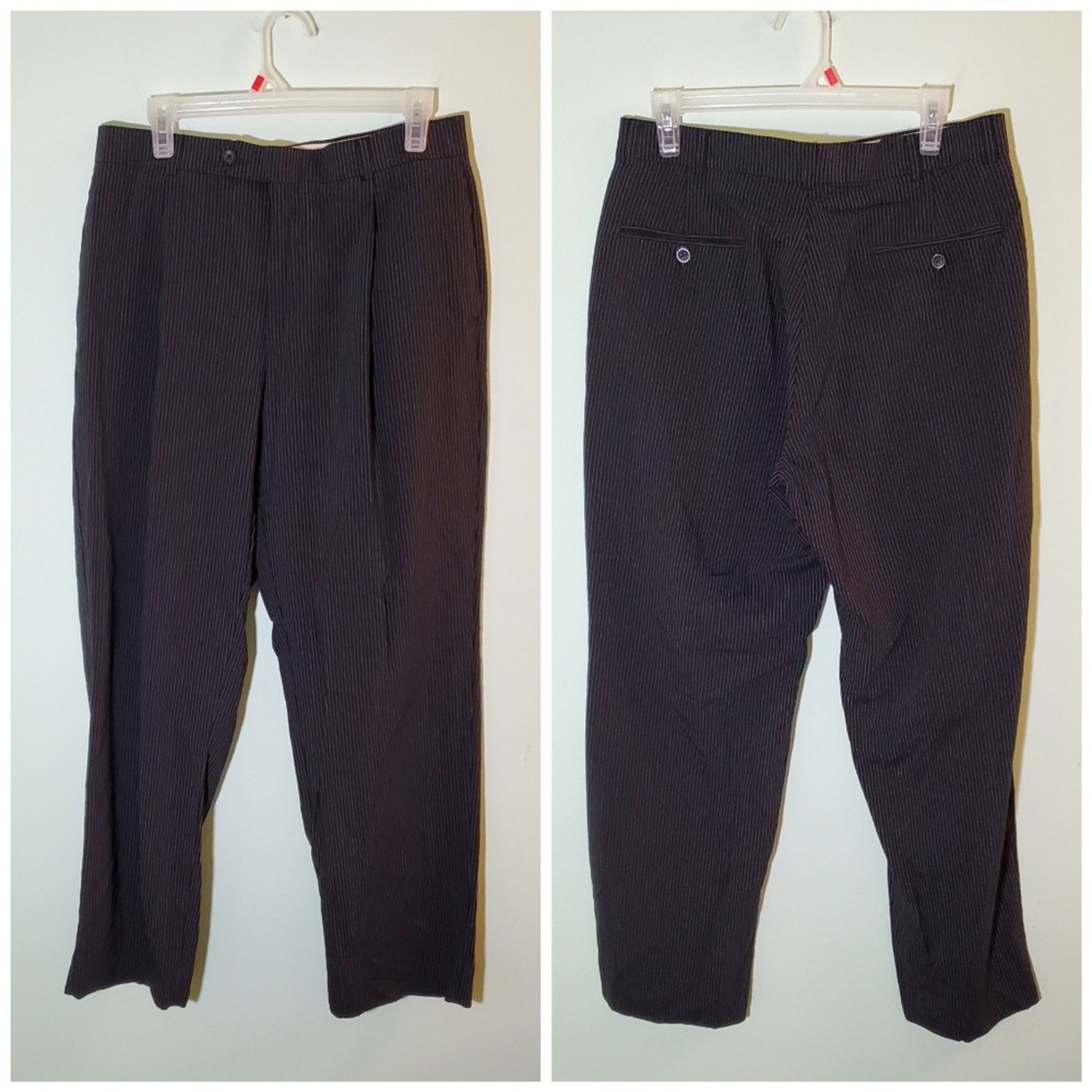 Geoffrey Beene Geoffrey Beene Navy Striped Wool Trousers 33x32 Size US 33 - 1 Thumbnail