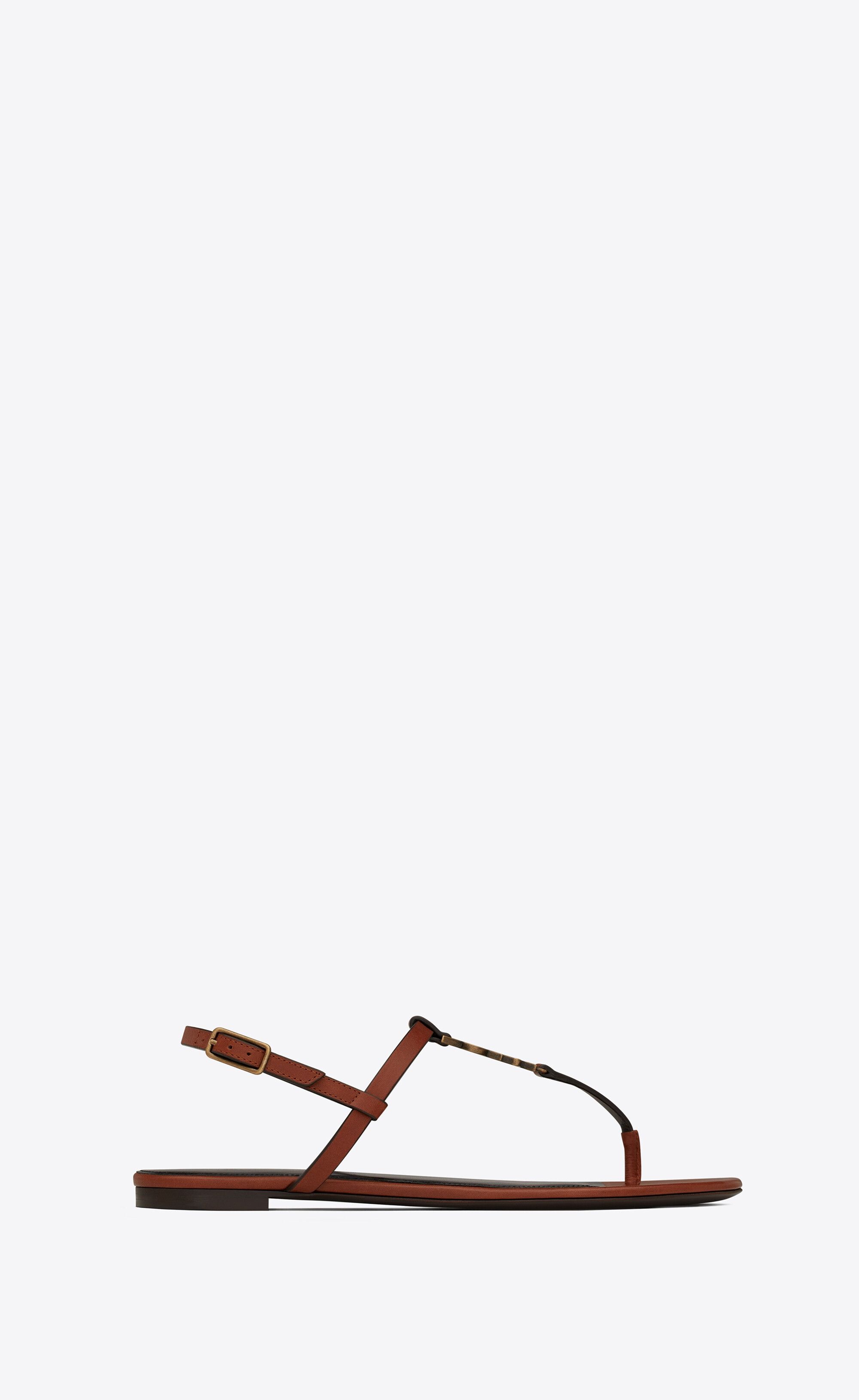 Saint Laurent Paris o1s1wg111224 Cassandra Flat Sandals Leather Gold-Tone Size US 11 / IT 41 - 1 Thumbnail
