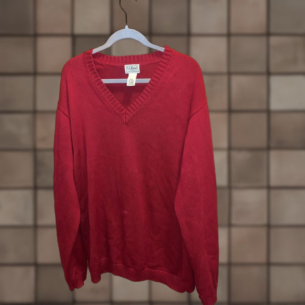 Vintage VINTAGE L.L. Bean Sweater Men XL Tall Red V-Neck Long Sleeve Knit Pullover Casual 90s USA Size US XL / EU 56 / 4 - 1 Thumbnail