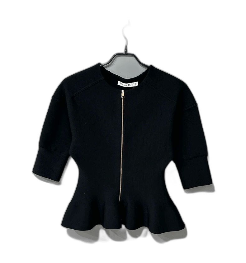 Black Wool Top with Zipper Detail