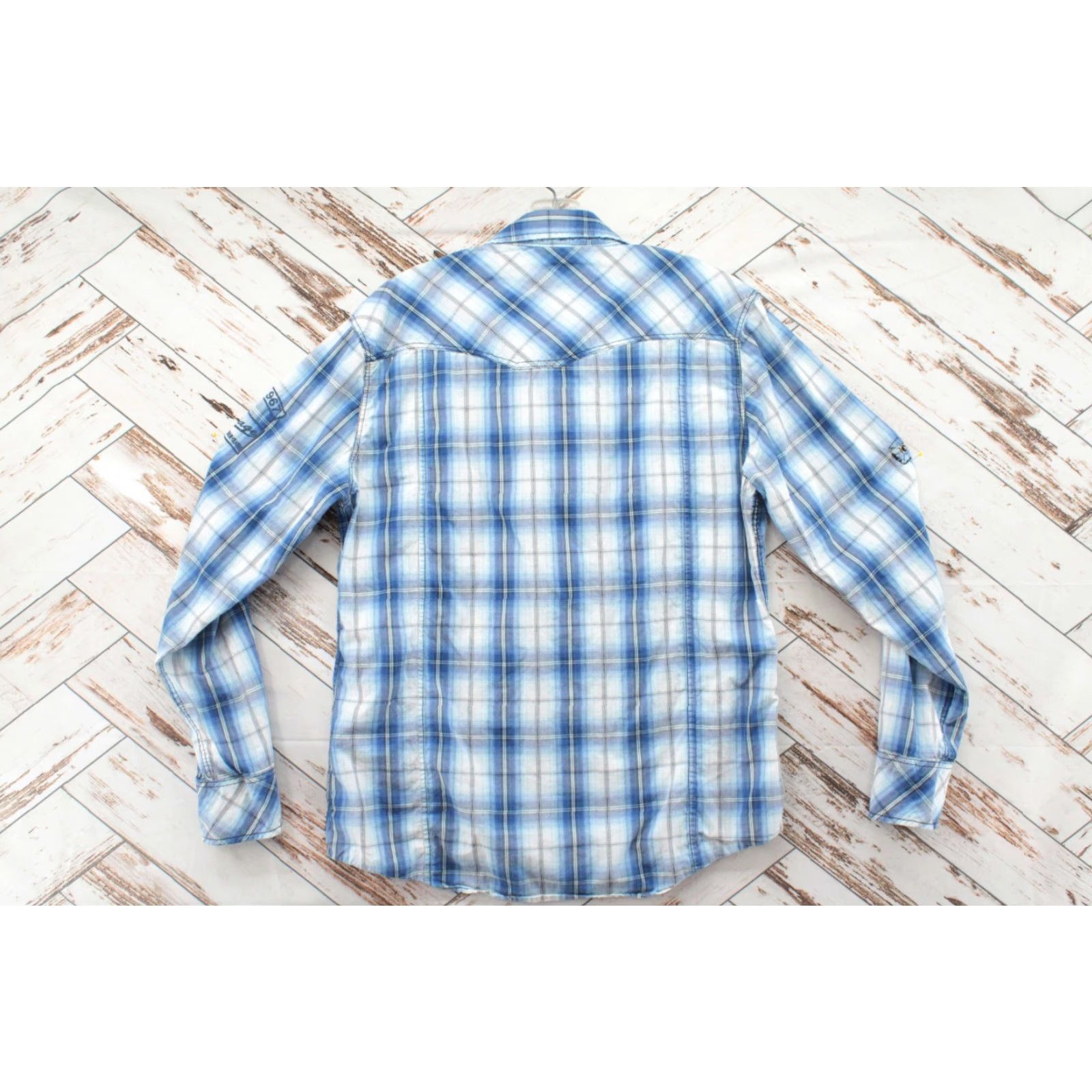 BKE BKE Shirt Men’s Medium Blue Plaid Athletic Fit Pearl Snap Embroidered Western Size US M / EU 48-50 / 2 - 2 Thumbnail