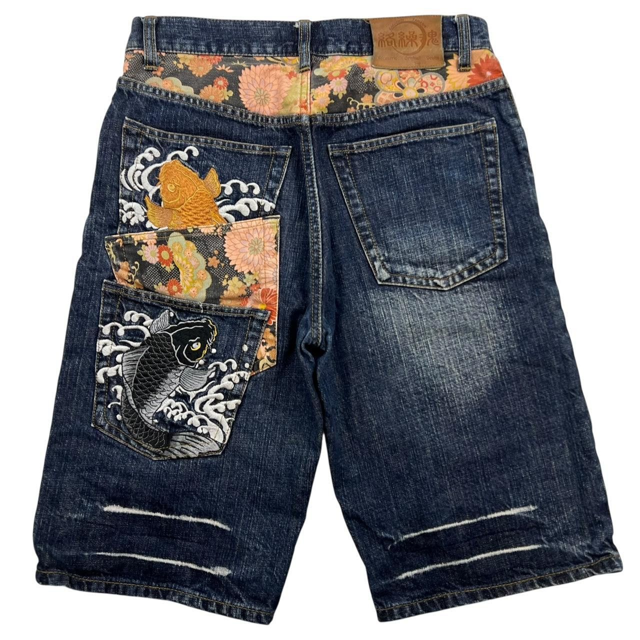Karakuri Tamashii Karakuri Tamashii Embroidered Koi Denim Shorts - Waist 30 Size US 30 / EU 46 - 1 Thumbnail