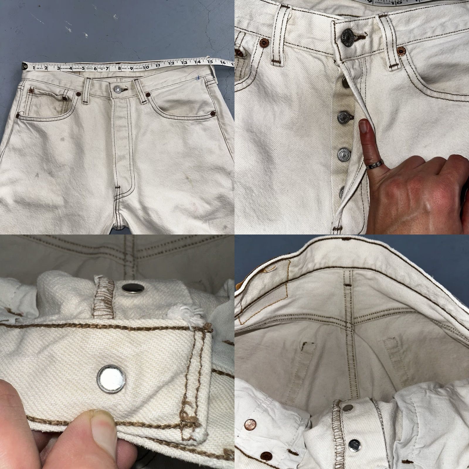 Levi's VINTAGE Levi's 501 Jeans 90s USA Straight Men 32x34 Ivory Cotton Denim Stained Size US 32 / EU 48 - 8 Thumbnail