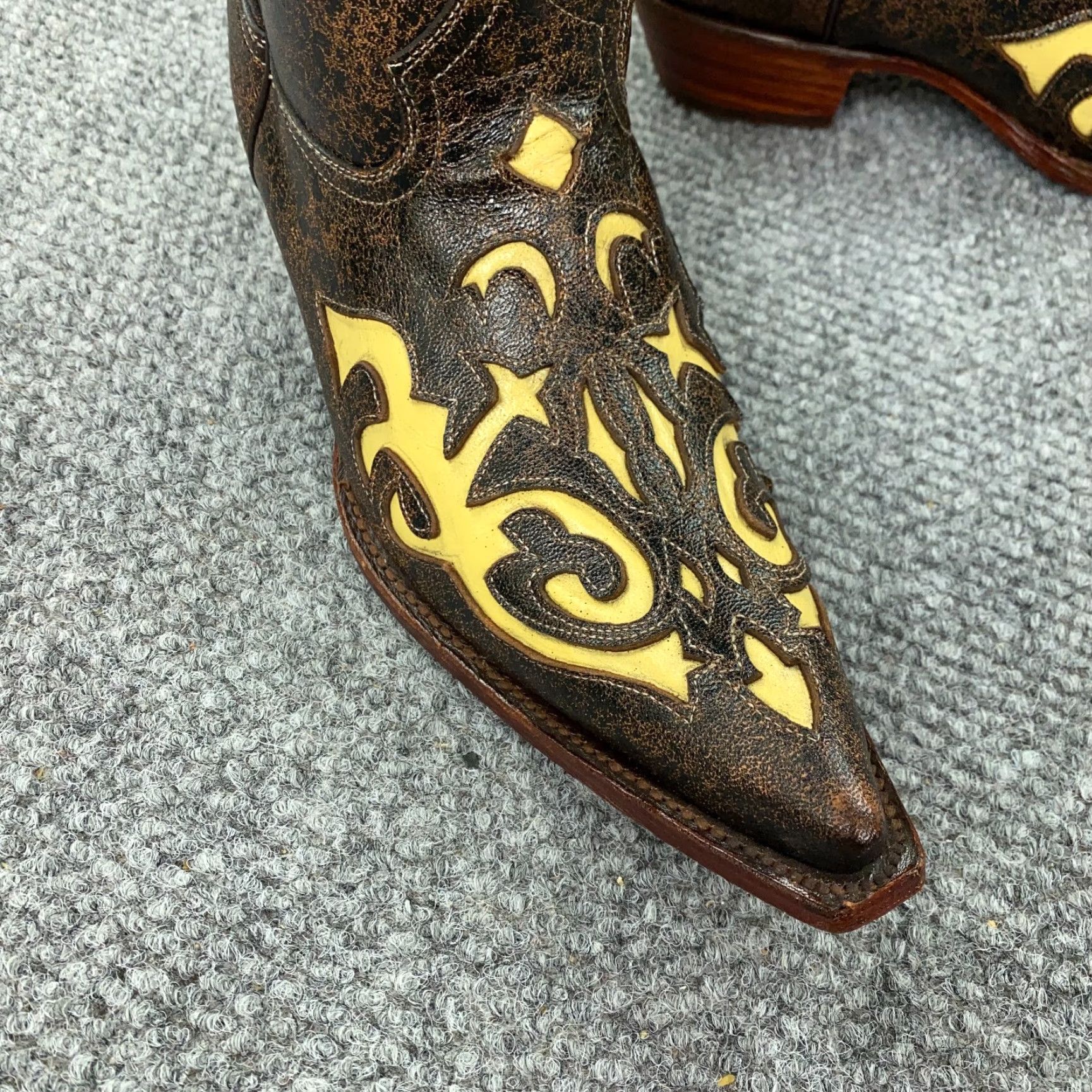 Vintage VINTAGE Pecos Bill Western Boots Womens 8 Brown Leather Cowgirl Fancy Inlay Mid-Calf Block Heel Size US 8 / IT 38 - 3 Thumbnail