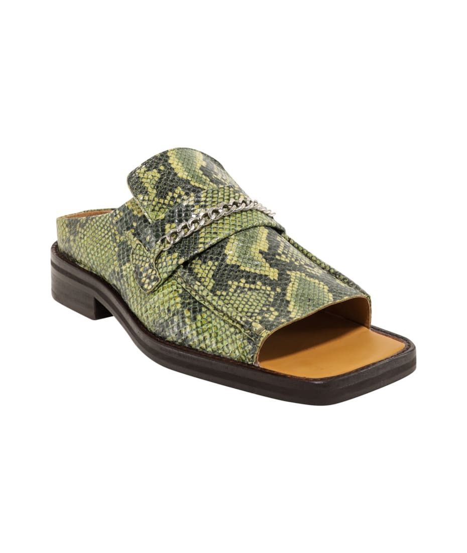 Martine Rose New Rare Open Square Toe Green Snakeskin Slip On Loafer Mule Size US 9 / EU 42 - 1 Thumbnail