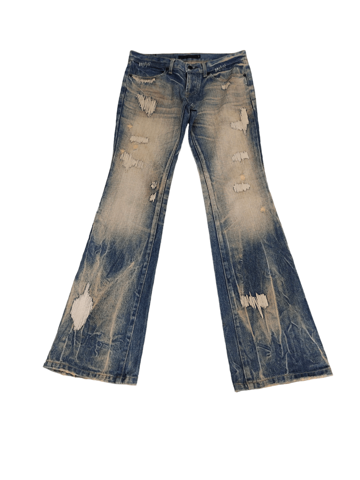 GOSTAR DE FUGA Flare Jeans Fuga Boro Sew Distress Faded Denim Bootcut Y2k Size US 31 - 2 Thumbnail