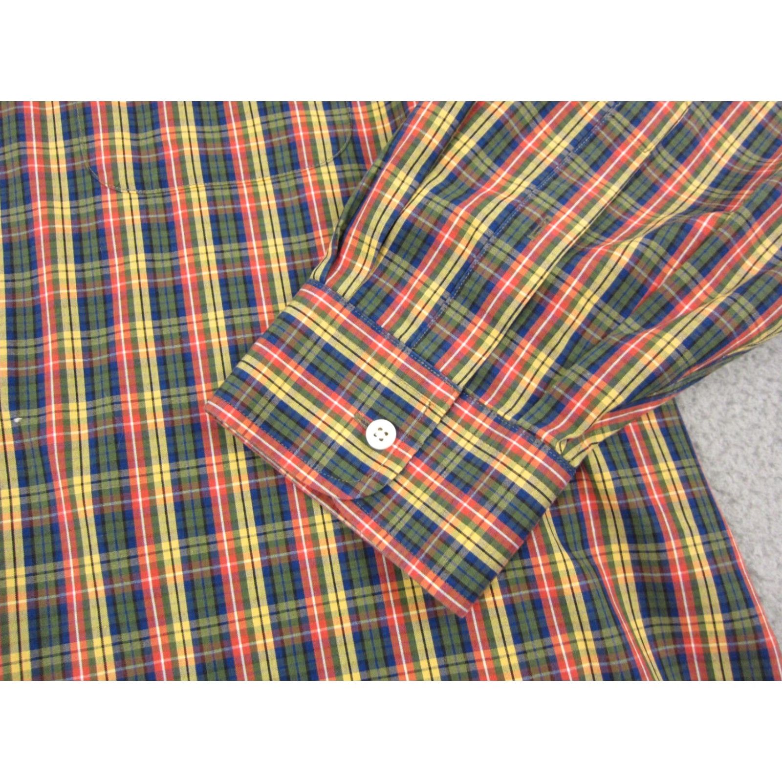 Lands' End Lands' End Shirt Adult 17.5 Green Yellow Blue Oxford Button Up Cotton 90s Mens Size US XXL / EU 58 / 5 - 2 Thumbnail