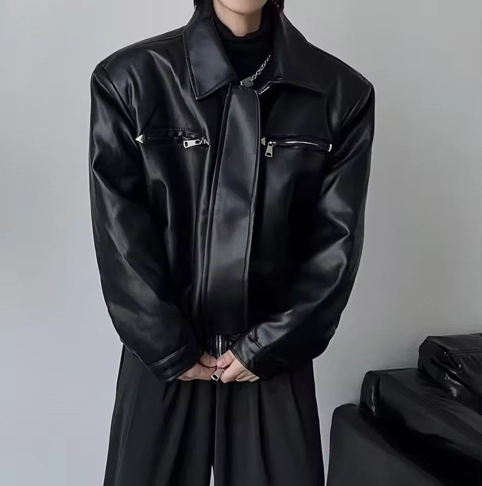 Japanese Brand Boxy Cropped Vegan Leather Bomber Jacket Size US XXL / EU 58 / 5 - 8 Thumbnail