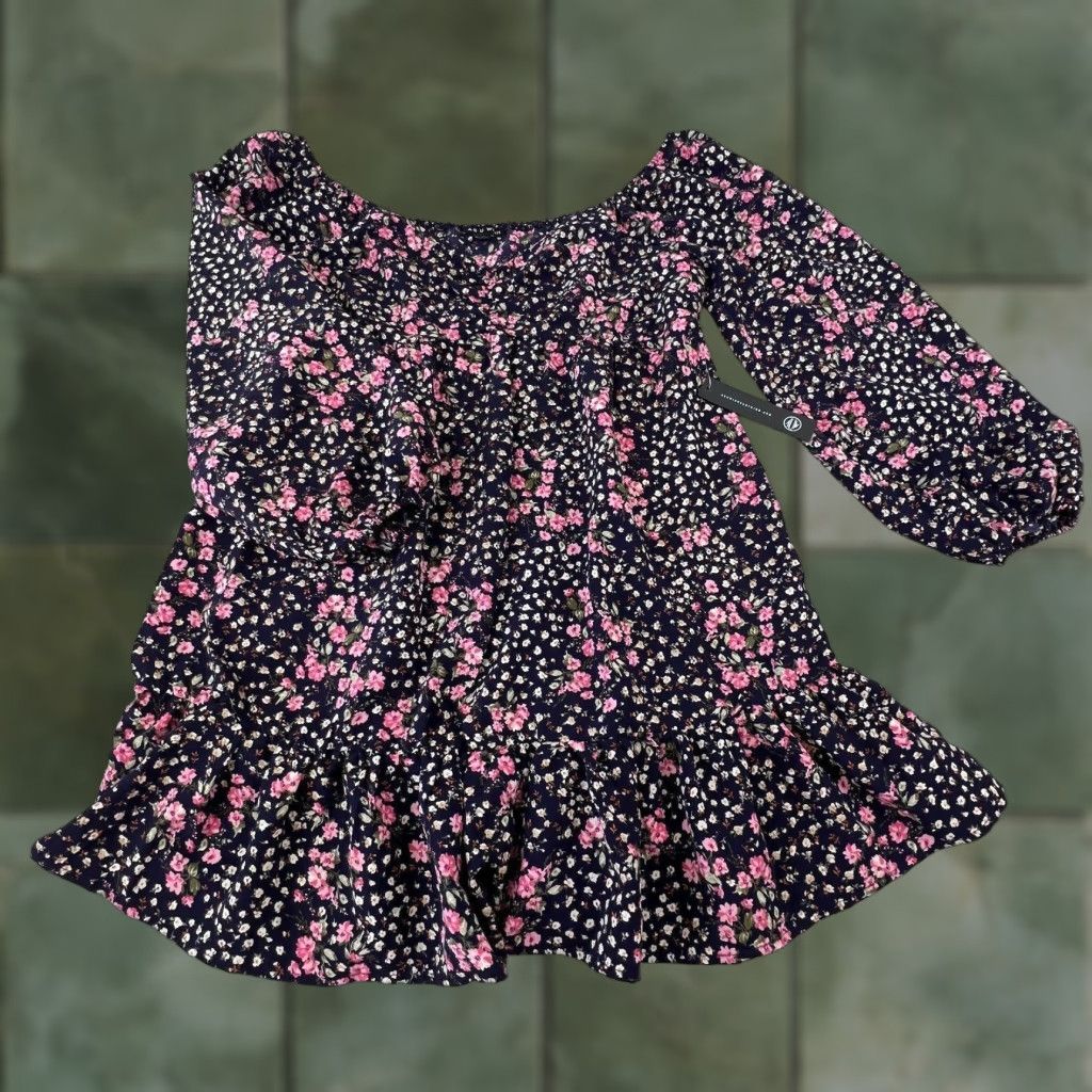Vintage As U Wish Womens Tunic Top Navy Blue Floral Off Shoulder Flowy Blouse Large Size L / US 10 / IT 46 - 1 Thumbnail
