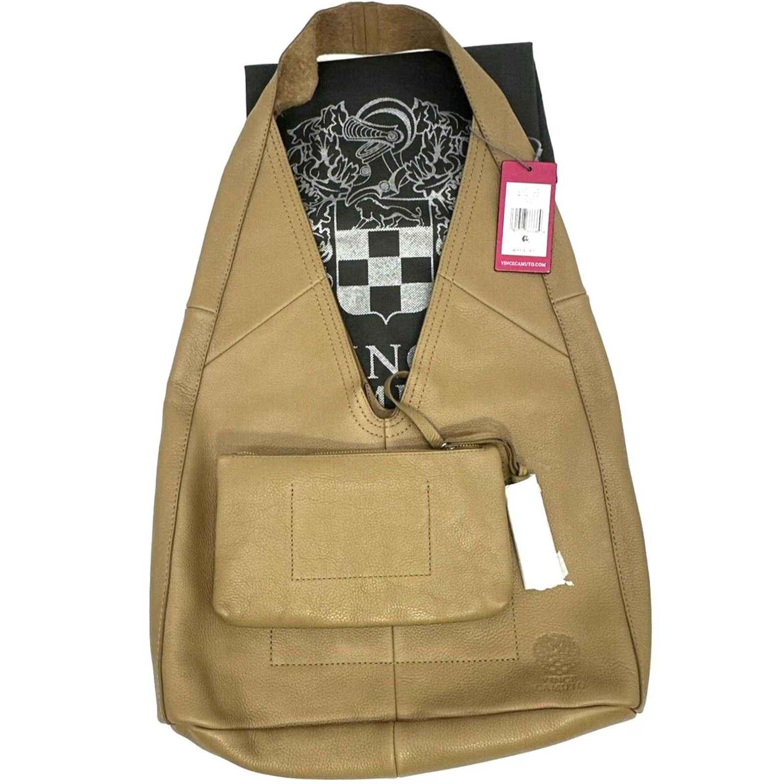 Vince Camuto Vince Camuto Jozie Hobo Bag Dessert Tan Wristlet Dust Bag Women Tan Leather Silver Hardware Inner Pockets 22 x 14 x 4 1/2 Snap Closure Size ONE SIZE - 2 Thumbnail