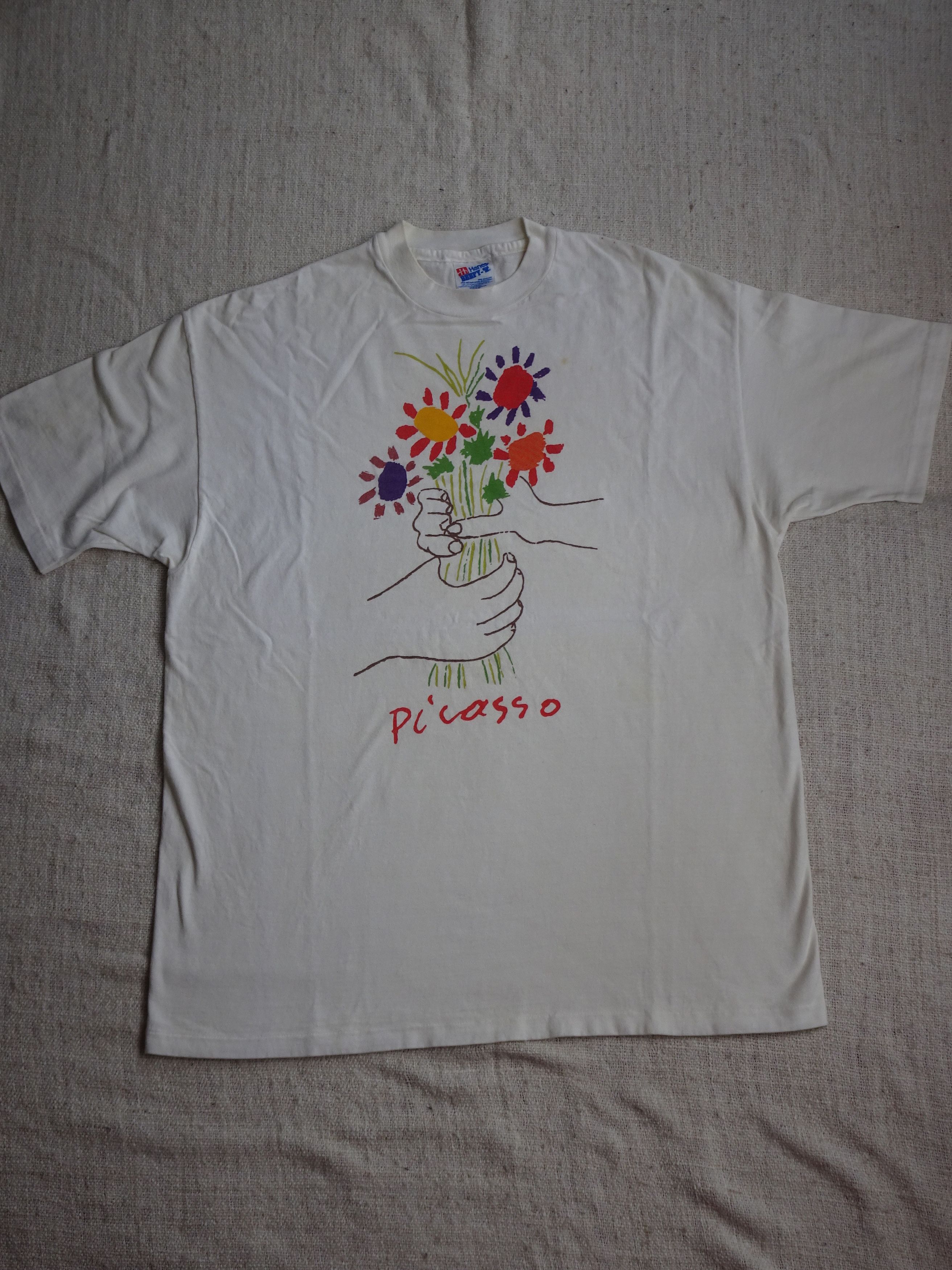 Hanes Rare Vtg 90s Single Stitch Picasso Flowers of Peace Tee Size US XL / EU 56 / 4 - 1 Thumbnail