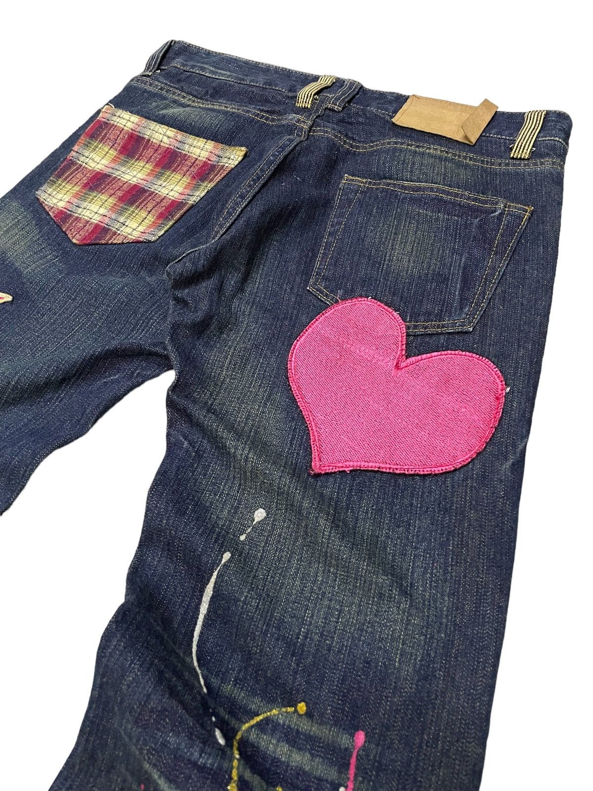 Point Loma Japan Patched Distressed Paint Splatter Jeans