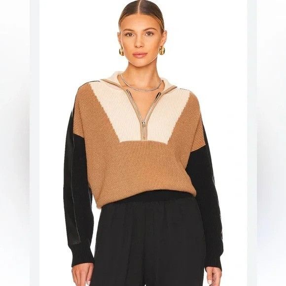 Central Park West Central Park West Colorblock Ribbed Half-Zip Sweater Size S / US 4 / IT 40 - 1 Thumbnail