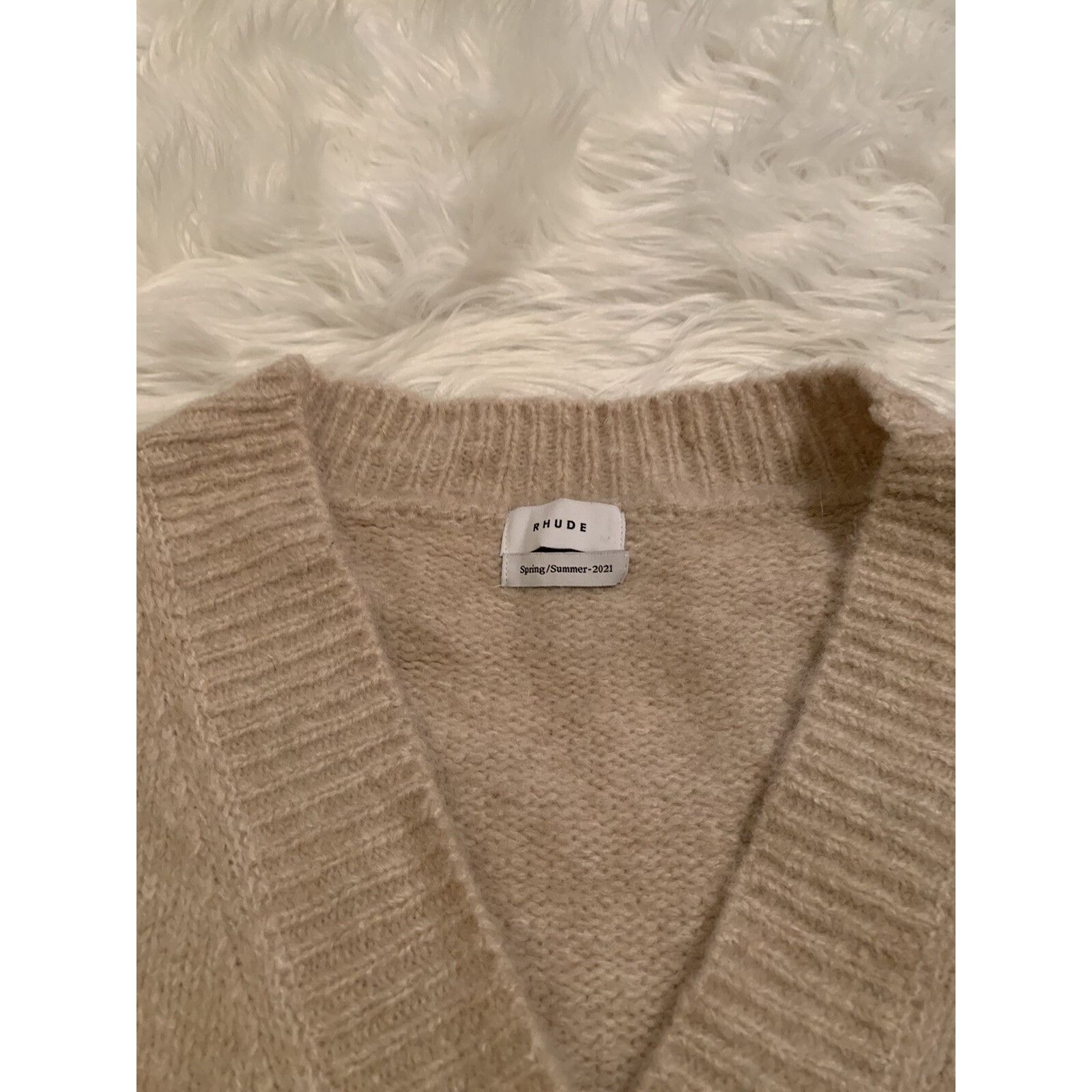Rhude Rhude Monte Carlo Cardigan Sweater Knit Beige Black Alpaca L Size US L / EU 52-54 / 3 - 2 Thumbnail