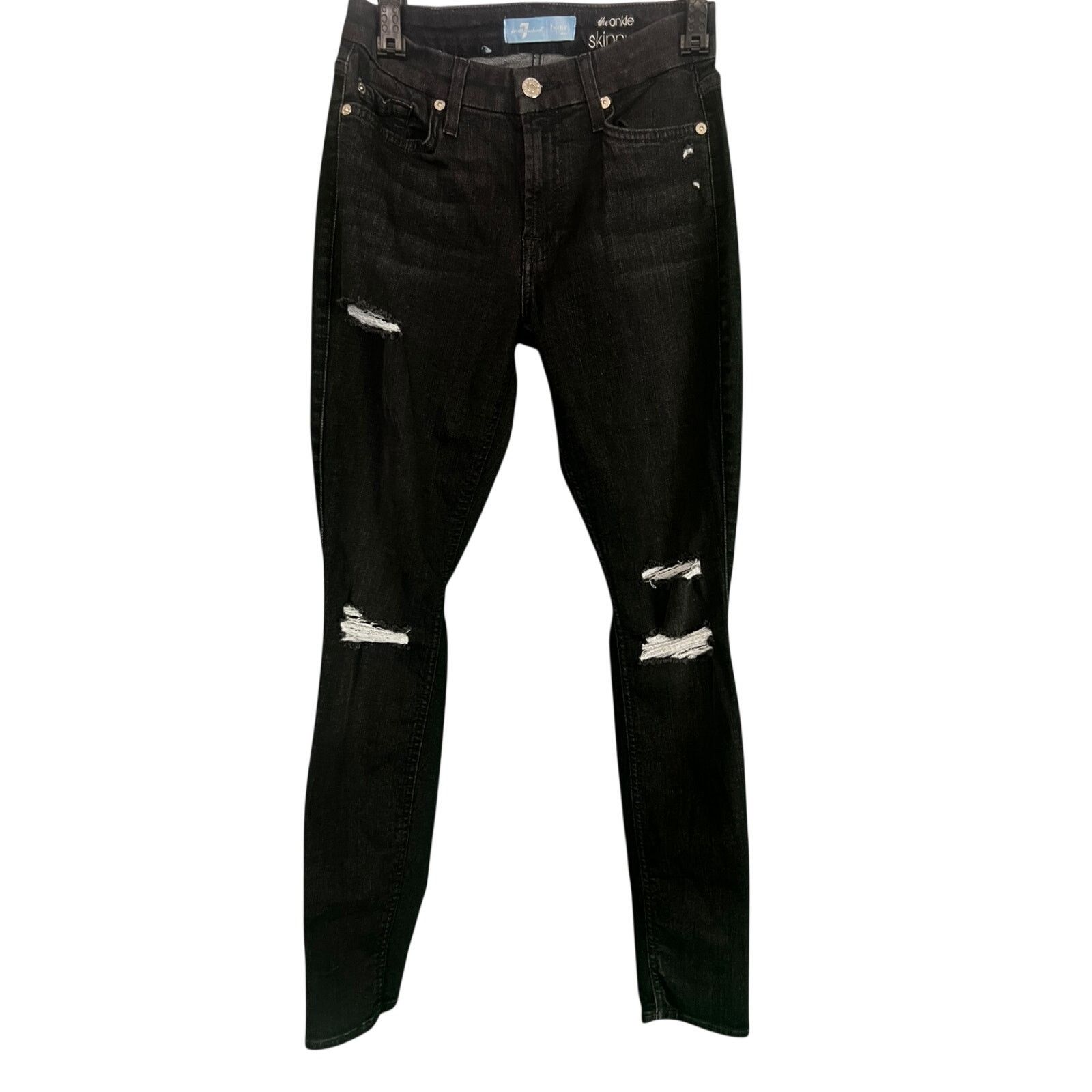7 For All Mankind 7 For All Mankind Women's 25 Black Distressed (b)air Jeans Size 25" / US 0 / IT 36 - 9 Thumbnail