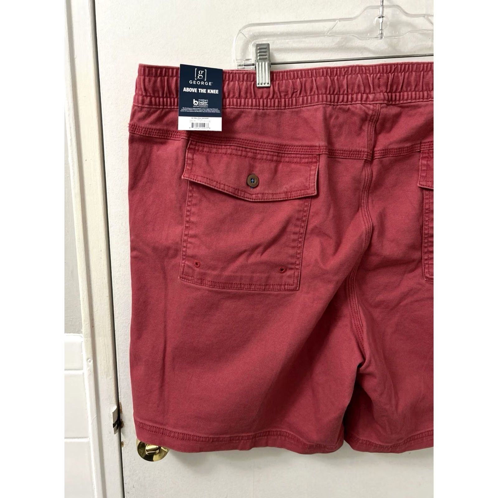 George George Twill Shorts Mens 2XL Red Elastic Waist 8" Inseam NWT Jeans? Size US 44 / EU 60 - 3 Thumbnail