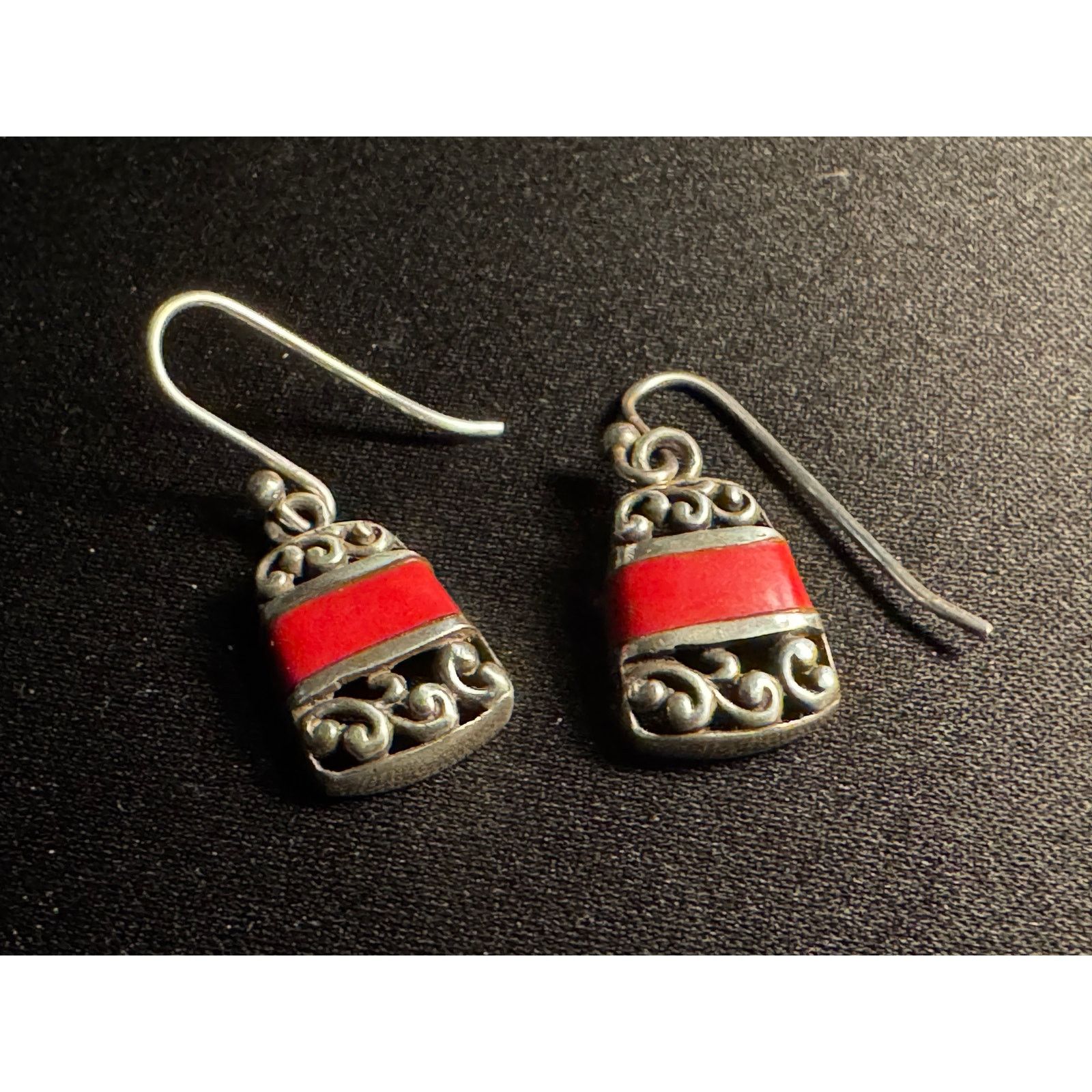 Other Vintage 925 Sterling Silver Coral Fish Hook Earrings Size ONE SIZE - 1 Thumbnail