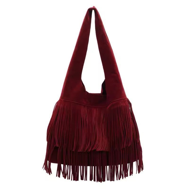 Designer × Vintage Boho Faux Suede Retro Shoulder Frosted Fringe Bag Size ONE SIZE - 3 Thumbnail
