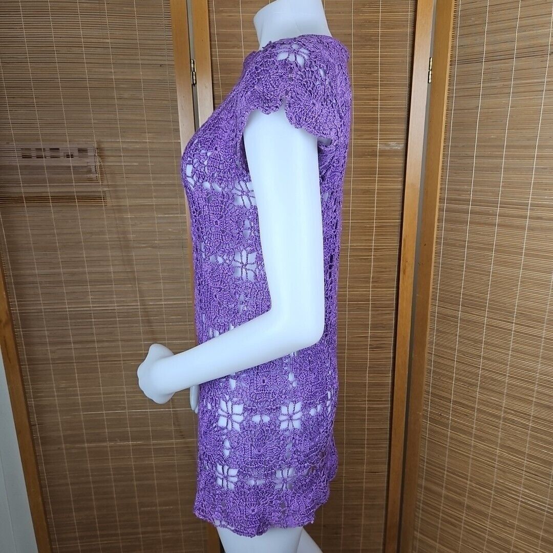 Other Handmade Crochet Dress Womens S/M Purple Boho Tunic Beach Co Size S / US 4 / IT 40 - 5 Thumbnail