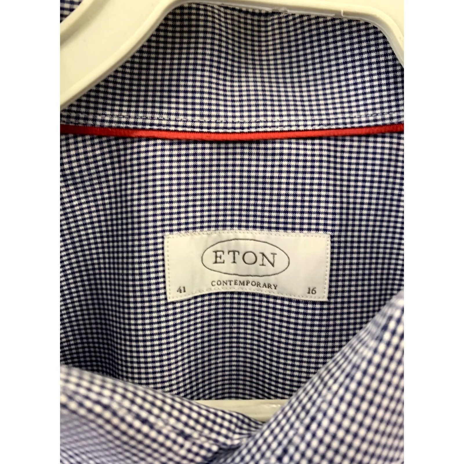 Eton VINTAGE Eton Contemporary Fit Dress Shirt Men 16 41 Blue White Gingham Check Size 42R - 3 Thumbnail