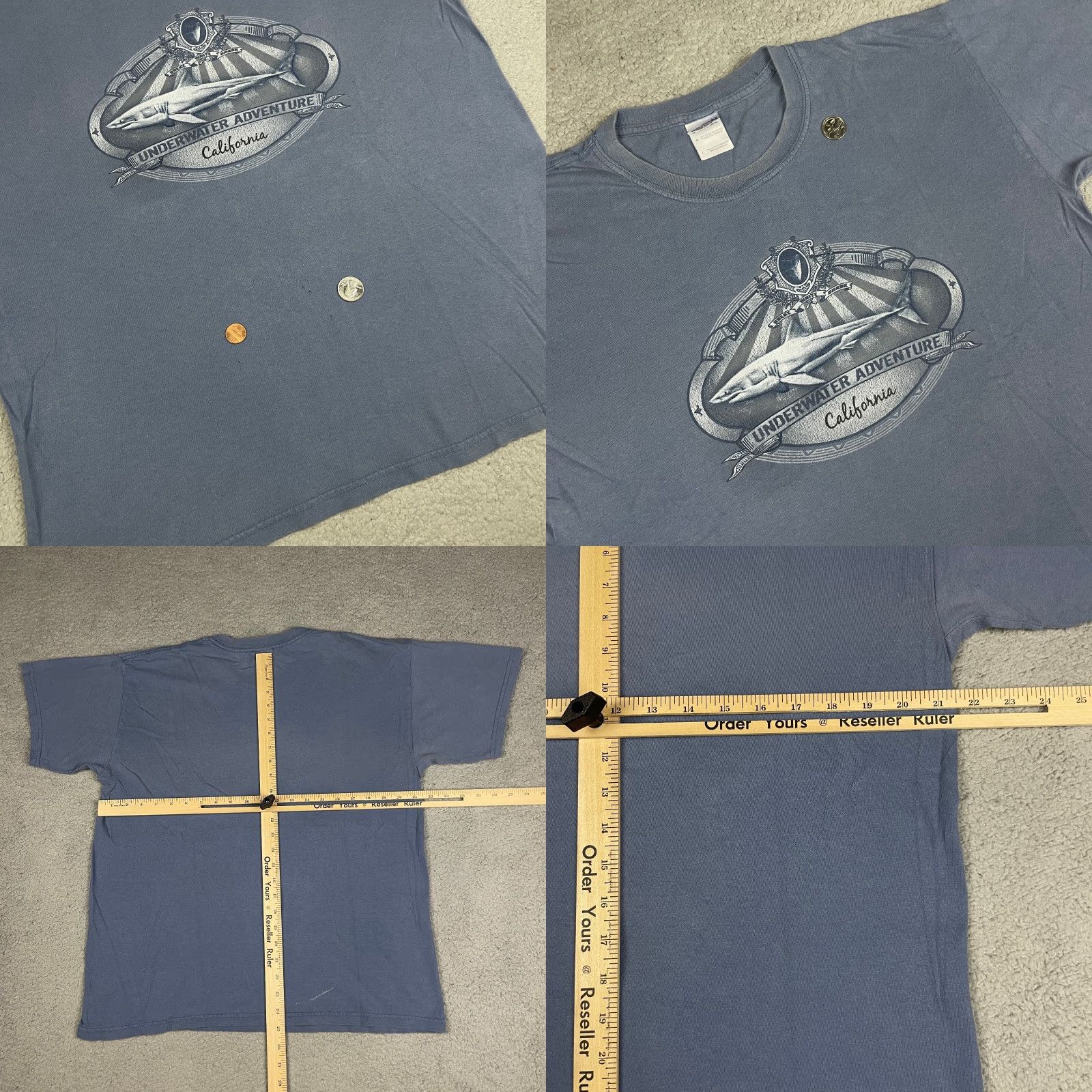 Vintage VINTAGE Shark TShirt Men Large Gray California Underwater Adventure 90s Sharks T-Shirt with Pockets Crew Neck Short Sleeve Cotton Shirt Mens Size US L / EU 52-54 / 3 - 8 Thumbnail
