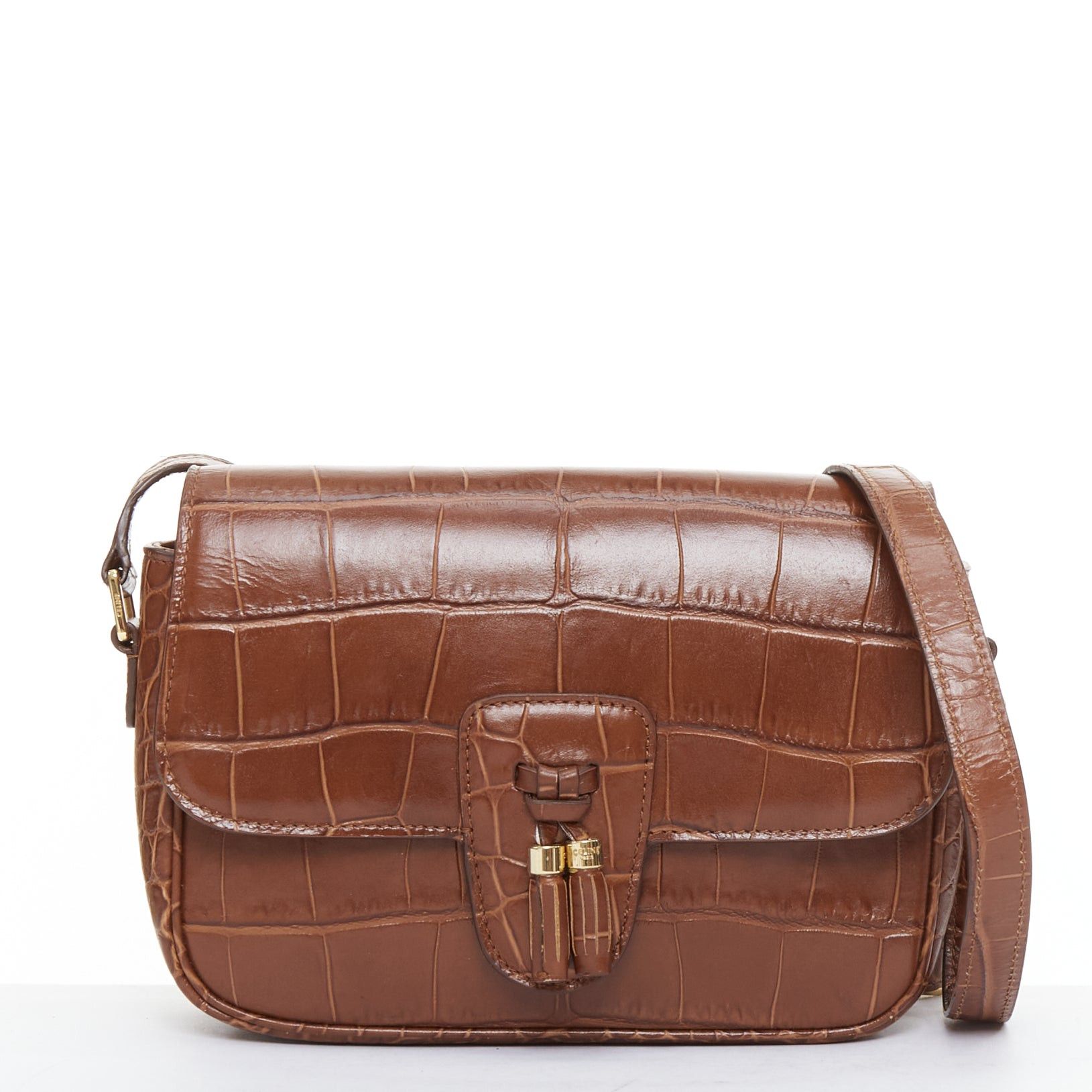 Celine CELINE Medium Tassel brown embossed cow hide leather fringed crossbody bag Size ONE SIZE - 1 Thumbnail