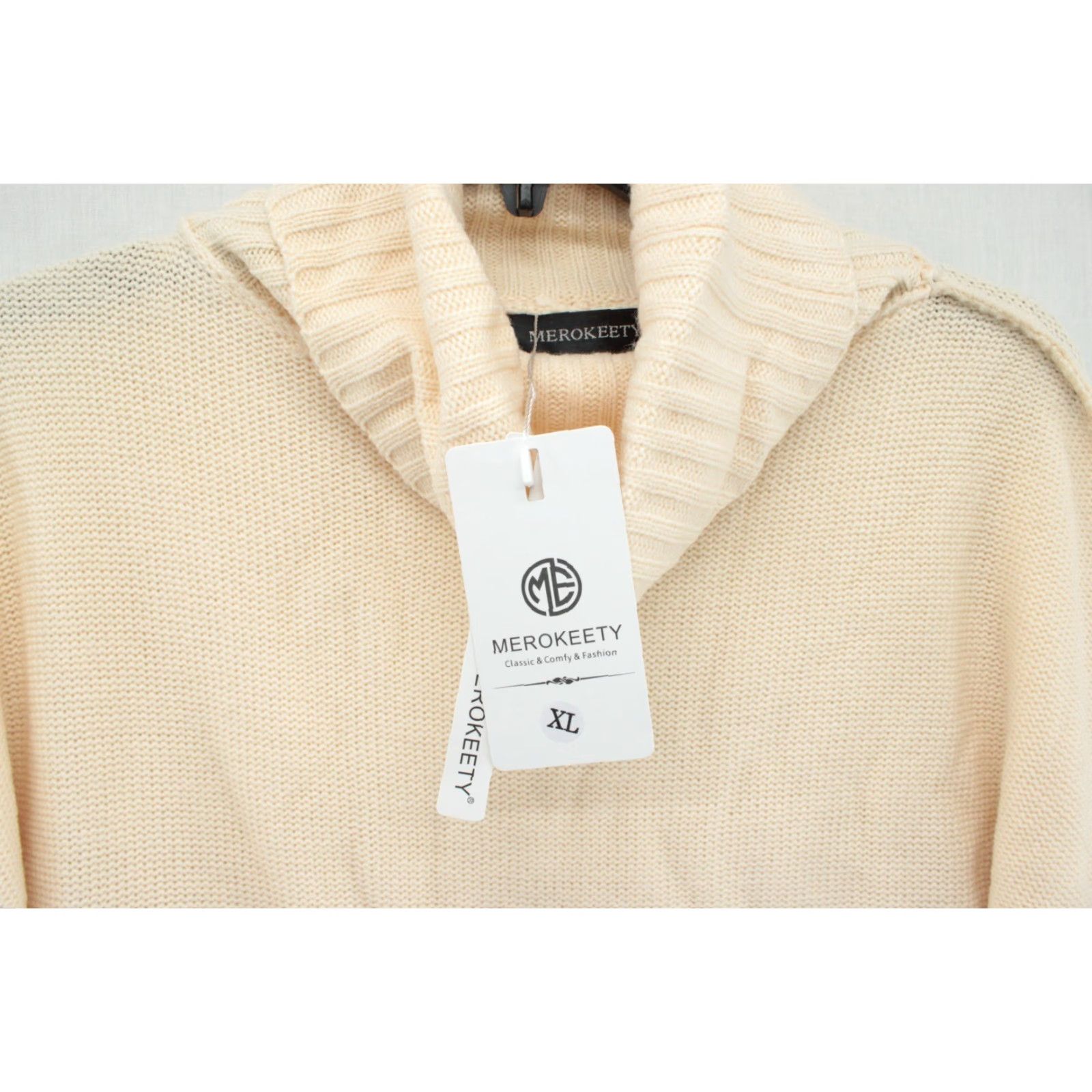 Vintage Merokeety Turtleneck Sweater Women's XL Beige Long Sleeve Pullover Cozy Knit Cable Knit NWT Vintage: No Size XL / US 12-14 / IT 48-50 - 6 Thumbnail