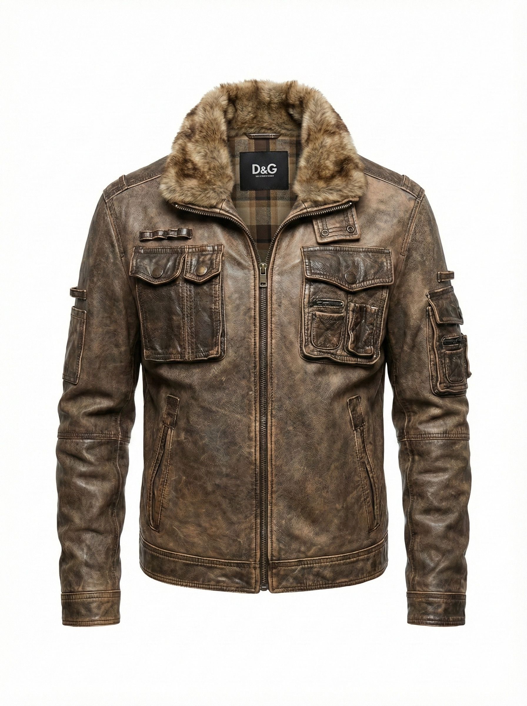 Dolce & Gabbana FUR COLLAR CARGO HUNTER LEATHER JACKET Size US L / EU 52-54 / 3 - 1 Thumbnail
