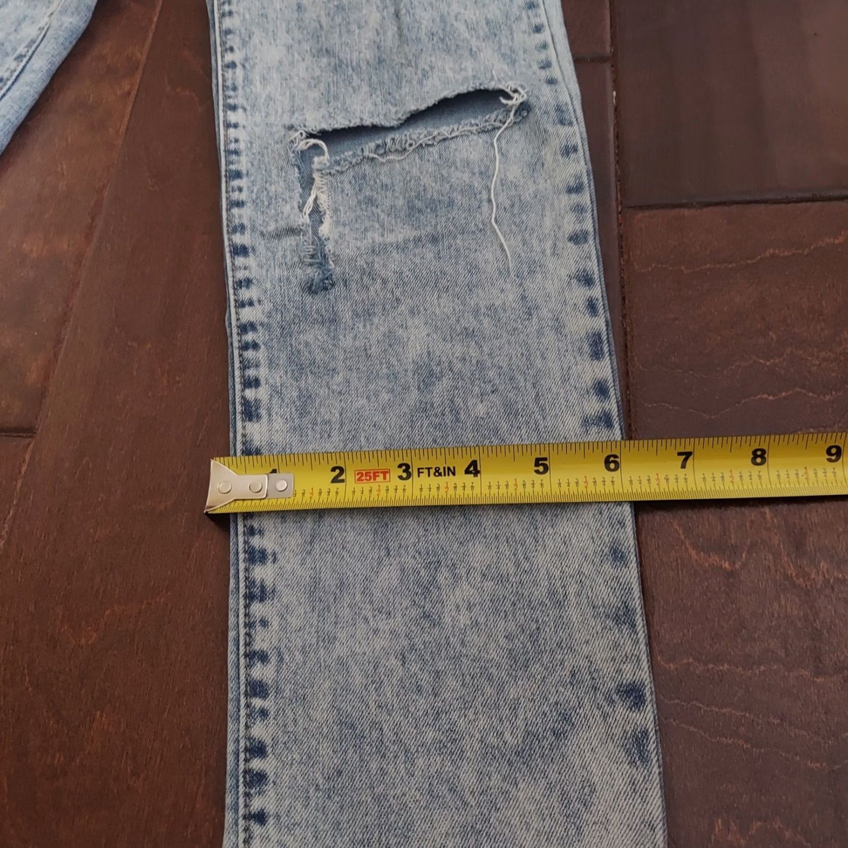 Rsq RSQ Women's Jeans Blue Acid Wash Distressed Girlfriend Straight 12 Regular Denim - Cotton Polyester Rayon Spandex, Solid, Color Blue, Size 12, Womens Size 34" / US 12 / IT 48 - 6 Thumbnail