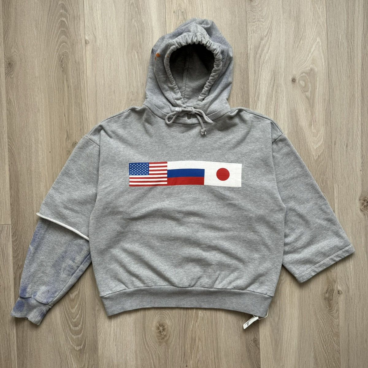 Gosha Rubchinskiy Gosha Rubchinskiy 18Aw FlagS Grey Cotton Custom Hoodie Size US M / EU 48-50 / 2 - 1 Thumbnail