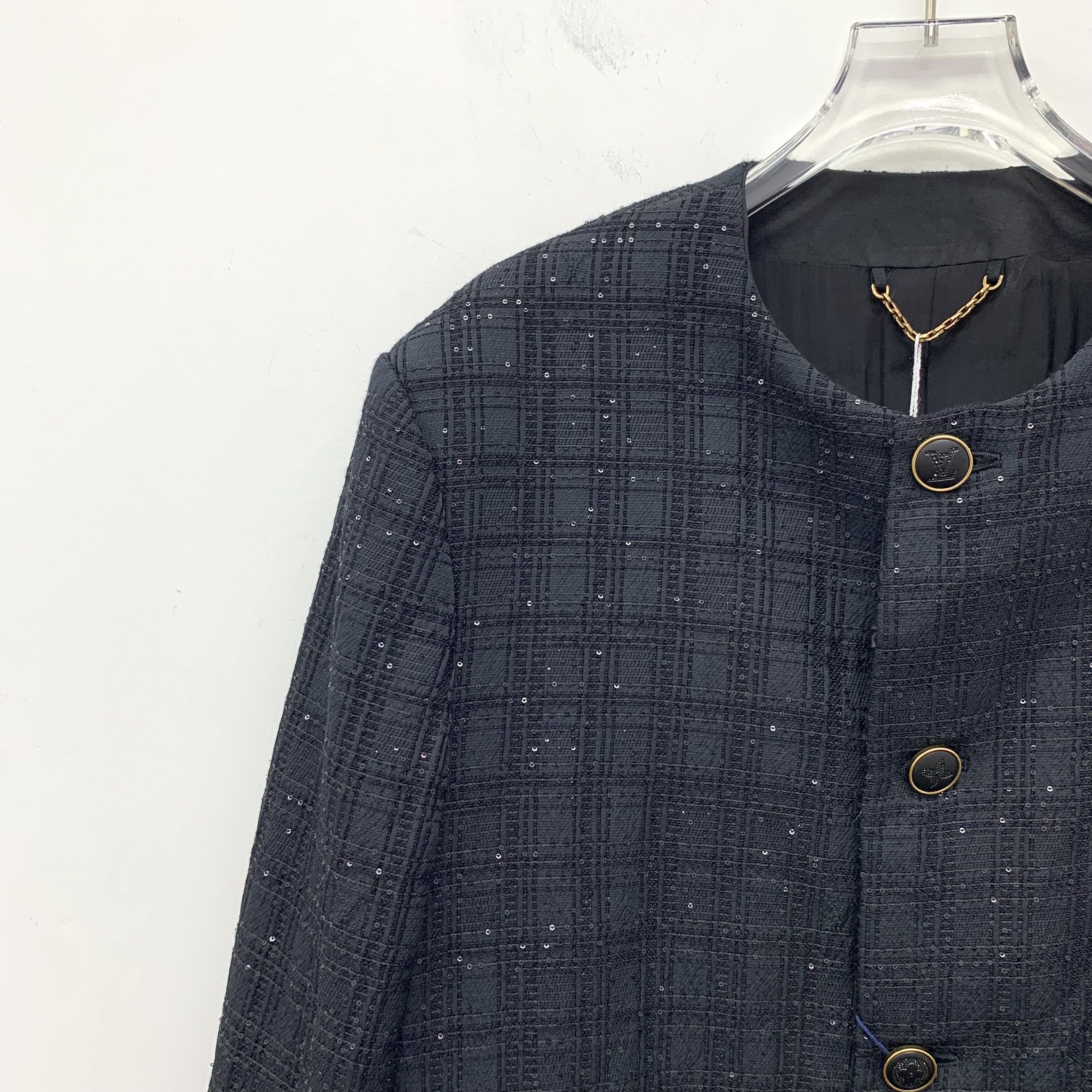 Louis Vuitton Louis Vuitton Black Sequin Tweed Jacket (Size 48) Size 48R - 6 Thumbnail