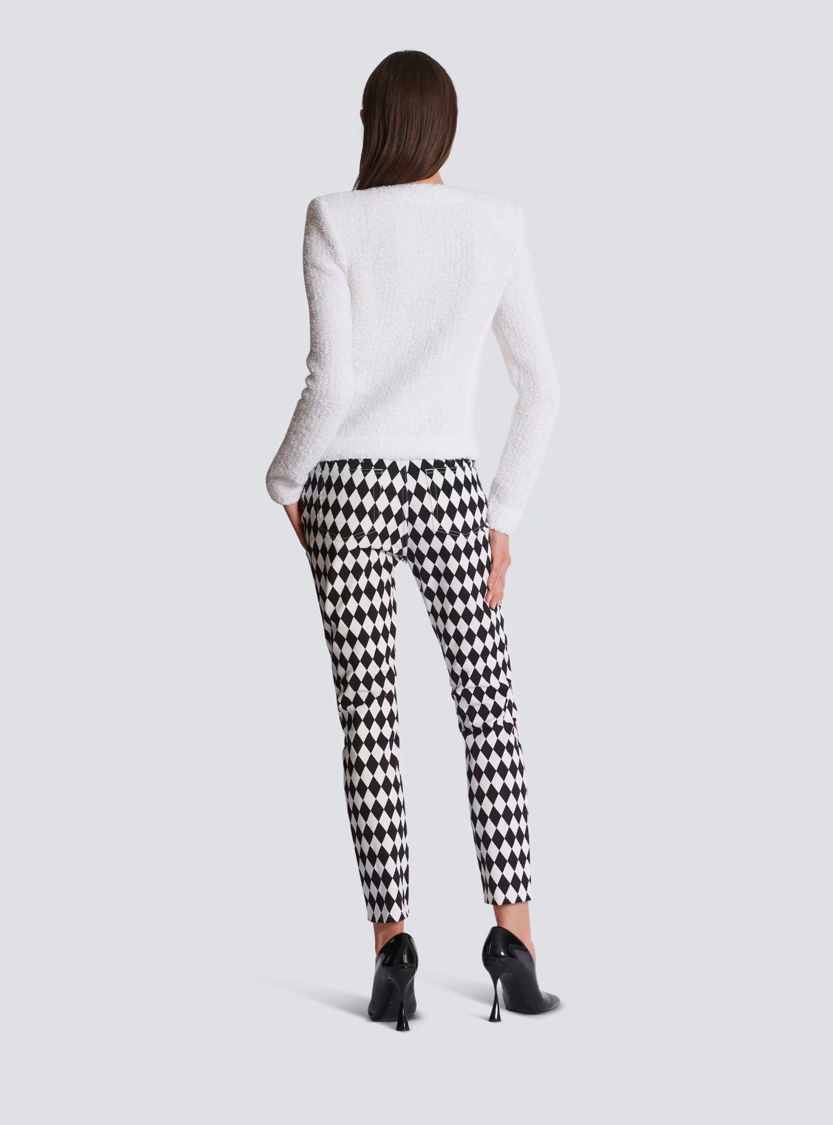 Balmain o1w1db10624 Colarless 4PKTS Tweed Jacket in White Size S / US 4 / IT 40 - 4 Thumbnail
