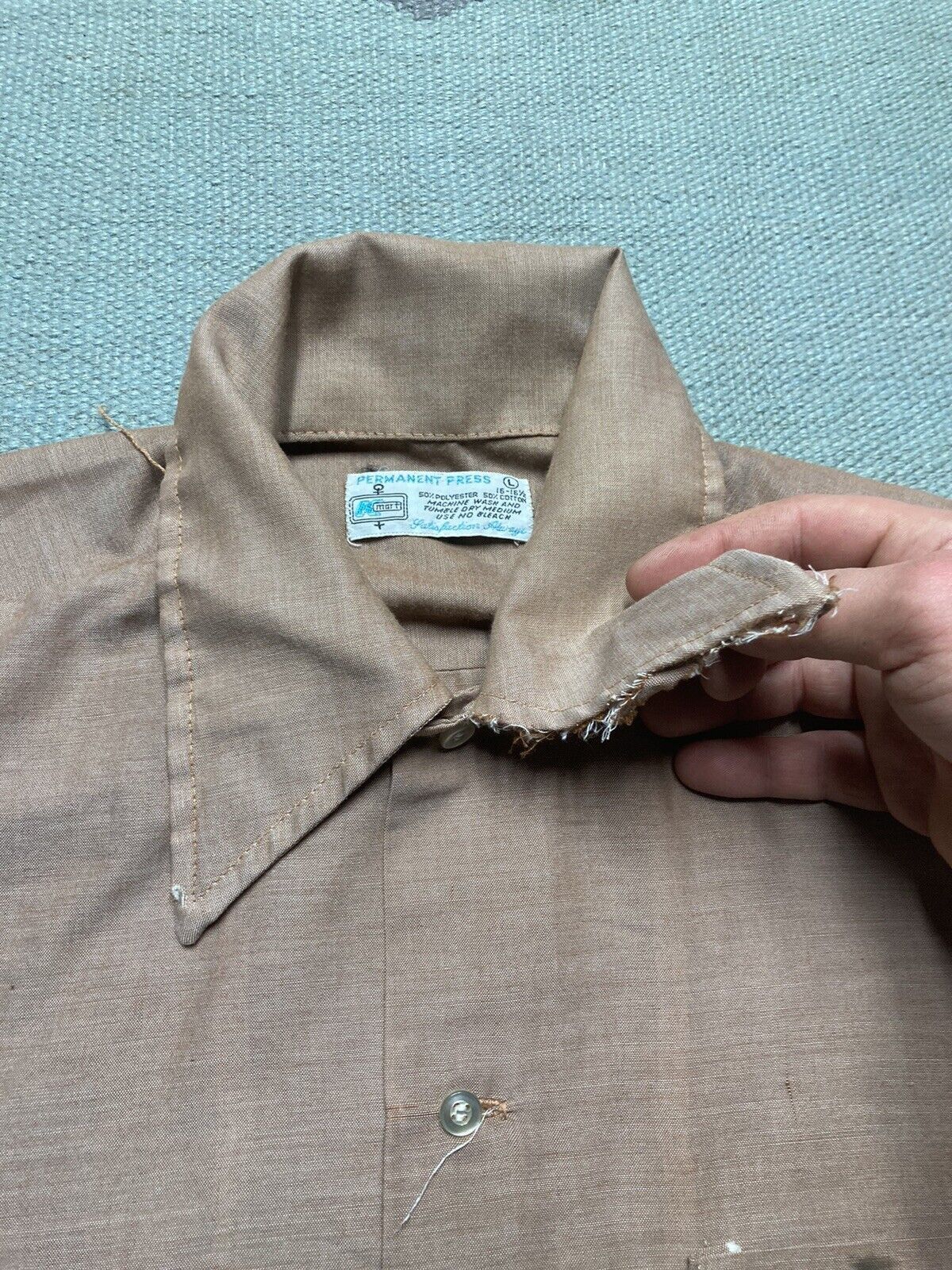 Vintage 70s button shirt Kmart dagger collar lightweight tan large Size US L / EU 52-54 / 3 - 6 Thumbnail