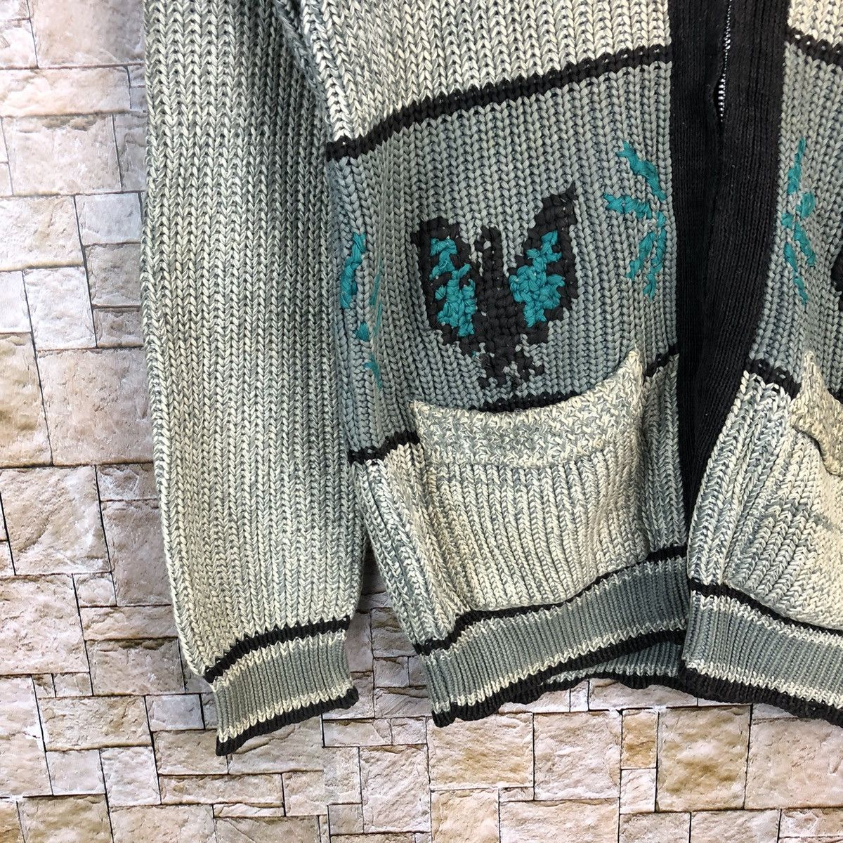 HOLLYWOOD RANCH MARKET × Homespun Knitwear Hollywood Ranch Market HR Grey Knitwear art cardigan #A293 Size US L / EU 52-54 / 3 - 7 Thumbnail