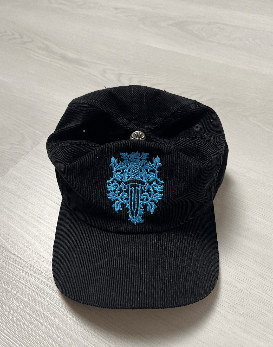 Chrome Hearts Dagger Embroidered Silver Button Denim Cap