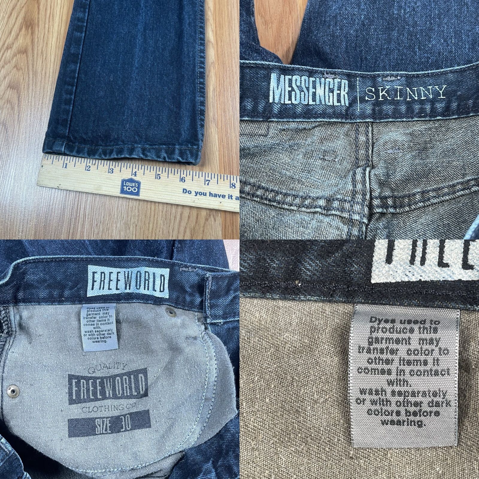 Denime Freeworld Co. Jeans Mens 30Wx31L Skinny Dark Blue Wash Denim Pants Size US 30 / EU 46 - 8 Thumbnail