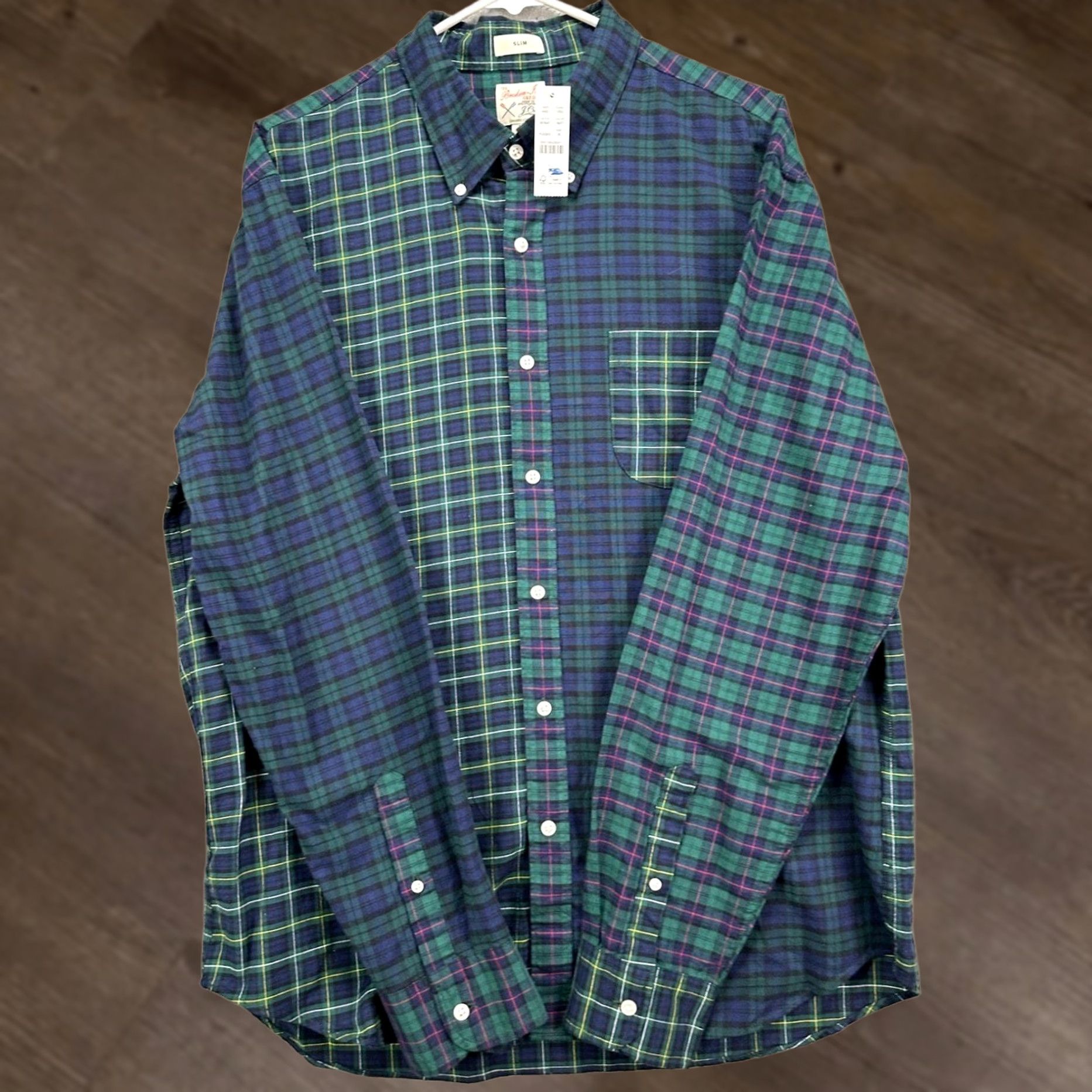 J.Crew J. Crew Broken In Oxford Flannel Shirt Men XL Green Blue Plaid Button-Up Slim Fit Size US XL / EU 56 / 4 - 1 Thumbnail