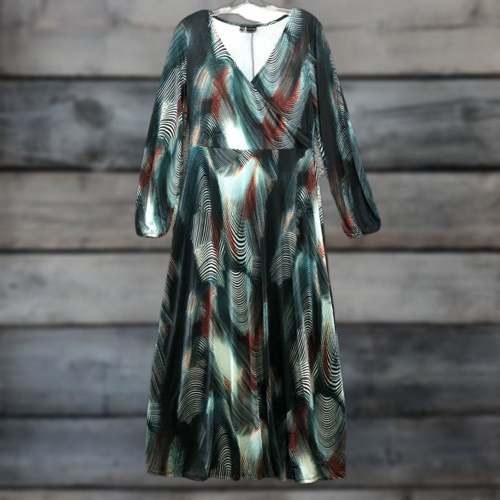Altea BODYFLIRT Maxi Dress Long Sleeve S Surplice Teal Multicolor Abstract Geometric V-Neck A-Line Beach Hippie Retro Summer Whole Women Size S / US 4 / IT 40 - 1 Thumbnail