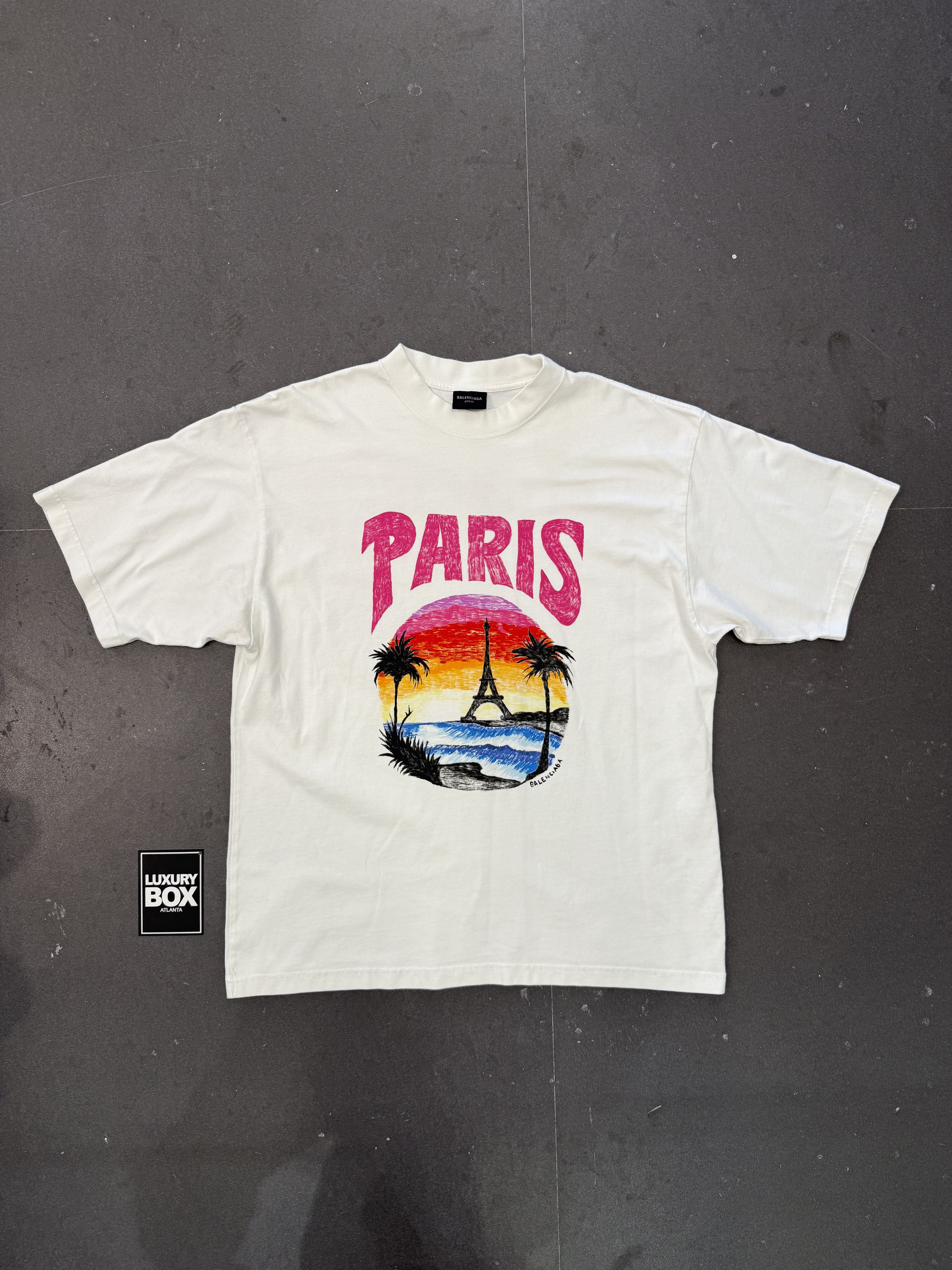 Balenciaga Paris Tropical T-Shirt Medium Fit White/Pink