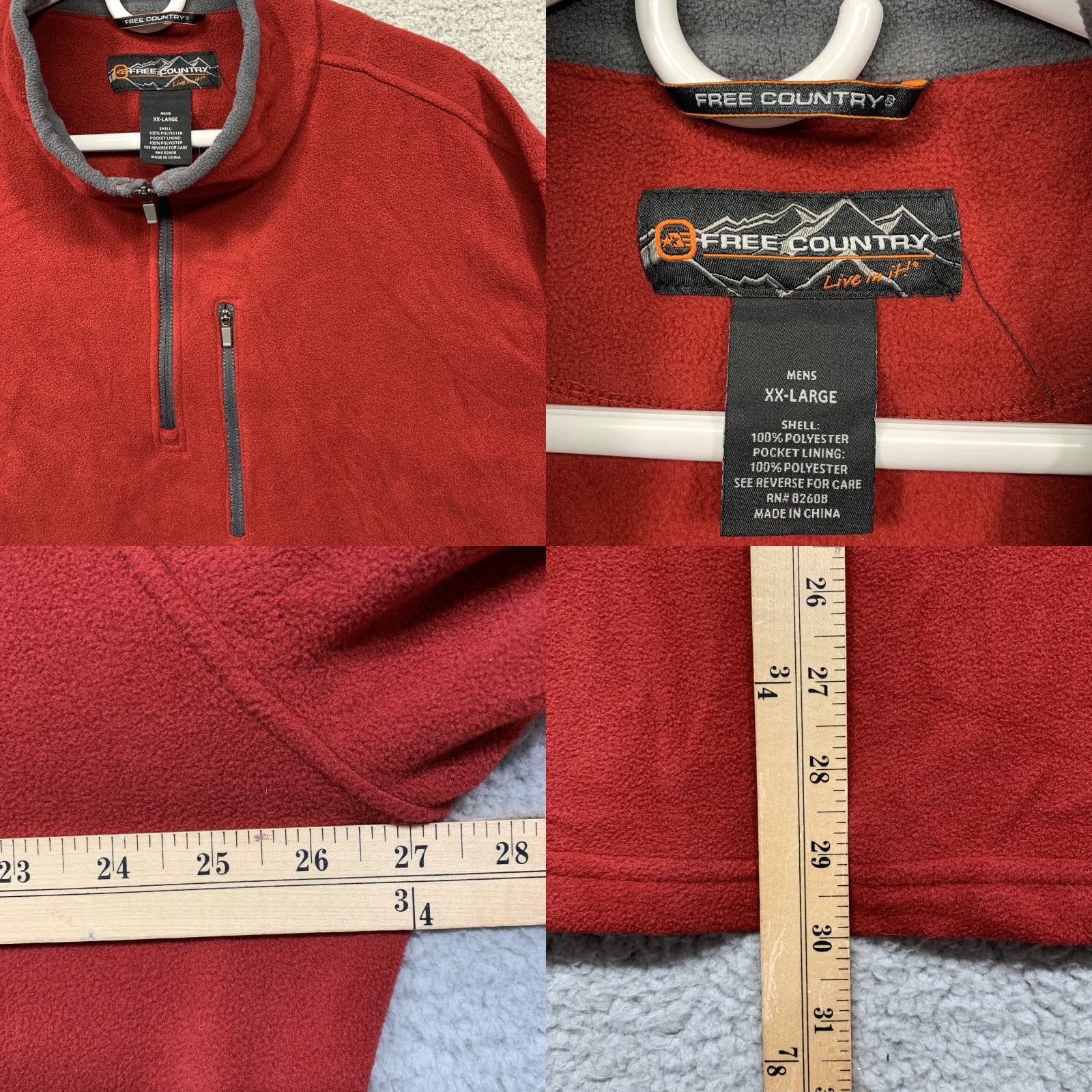 Free Country Grays Free Country Pullover Sweatshirt 2XL Red Logo 1/4 Zip Front Pocket Mens Shirt Size US XXL / EU 58 / 5 - 8 Thumbnail
