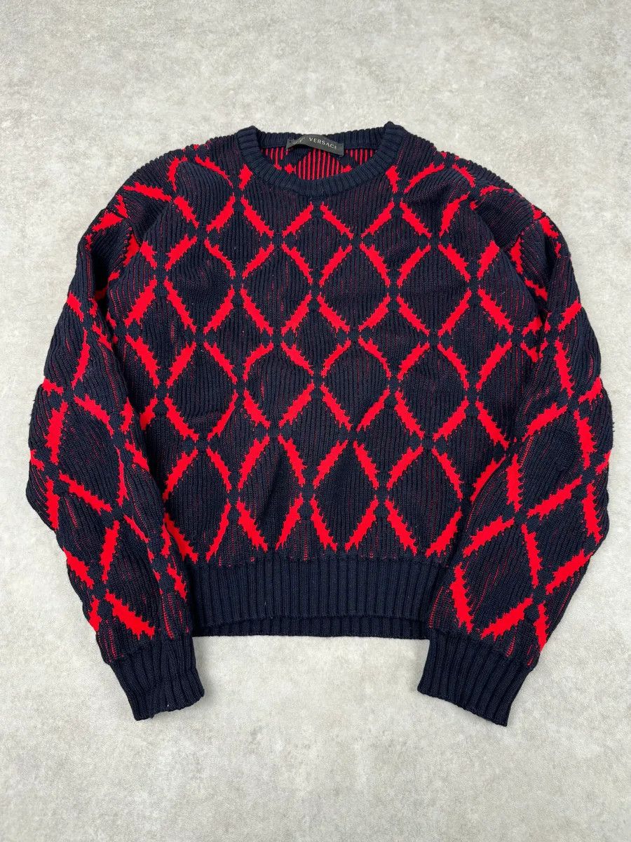 Versace AW2017 Versace Red Losange Navy Wool Sweater Size US S / EU 44-46 / 1 - 1 Thumbnail