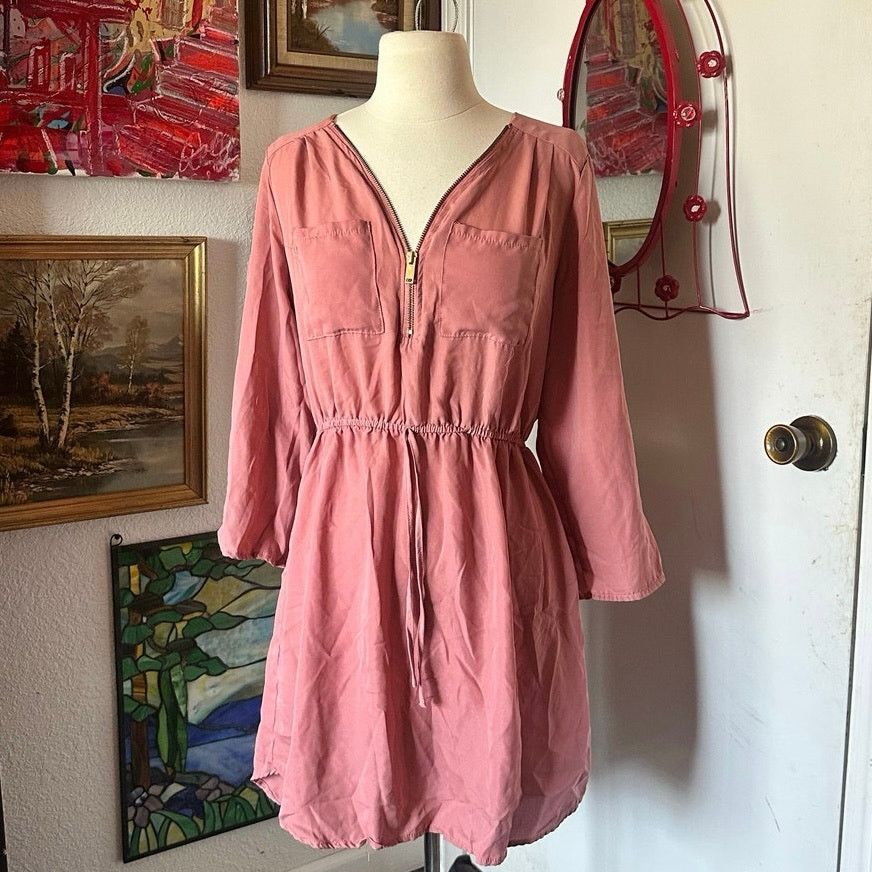 rue21 rue 21 zip up pink long sleeve dress Size L / US 10 / IT 46 - 1 Thumbnail
