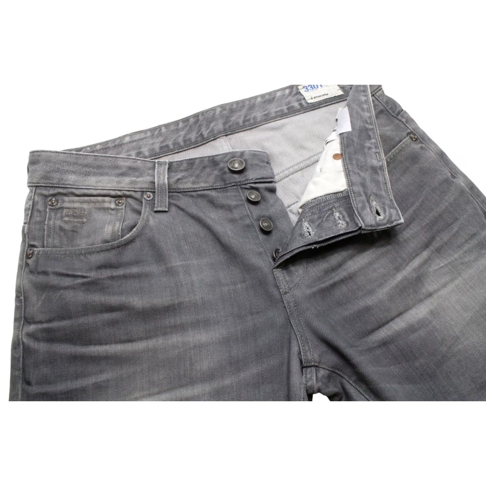 G-Star G-STAR 3301 Low Tapered Jeans Mens W32/L30 Whiskers Faded Grey Button Fly Jeans Size US 32 / EU 48 - 4 Thumbnail