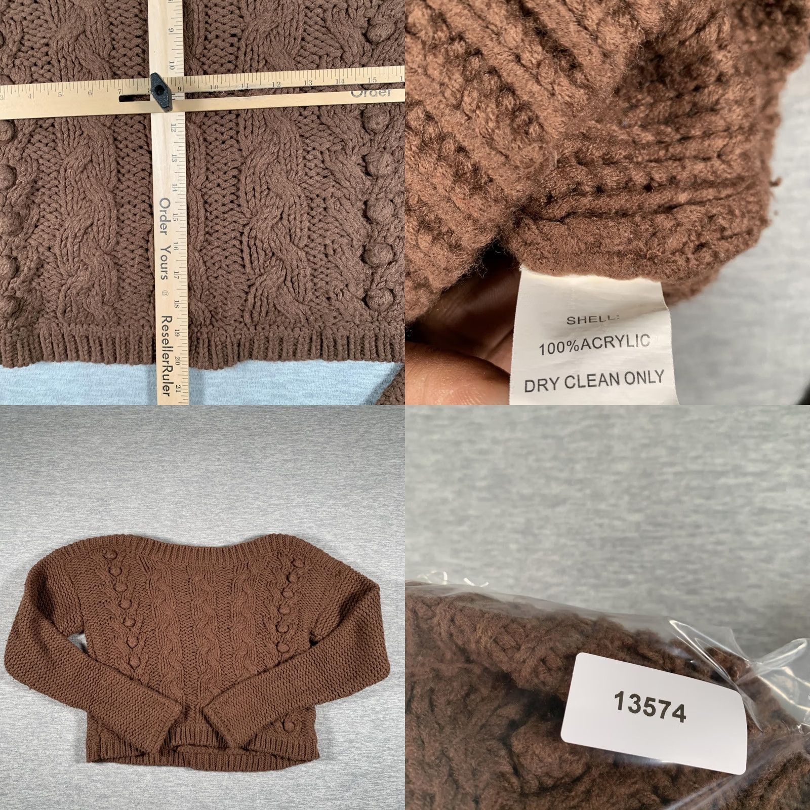 Vintage Hazel Sweater Womens Medium Brown Cable Knit Boat Neck Cropped Pullover Size M / US 6-8 / IT 42-44 - 8 Thumbnail