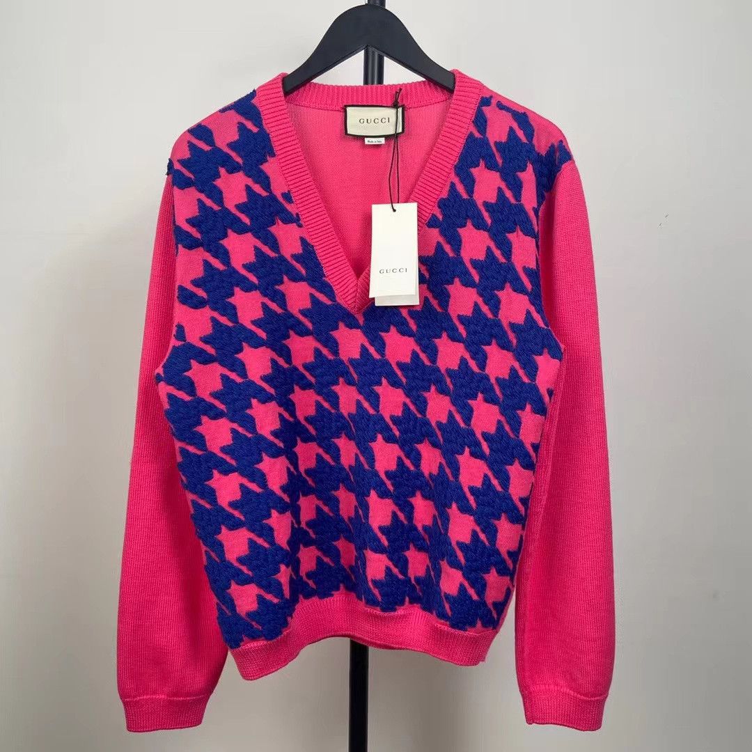 Gucci GUCCI pink checkered sweater Size US L / EU 52-54 / 3 - 1 Thumbnail